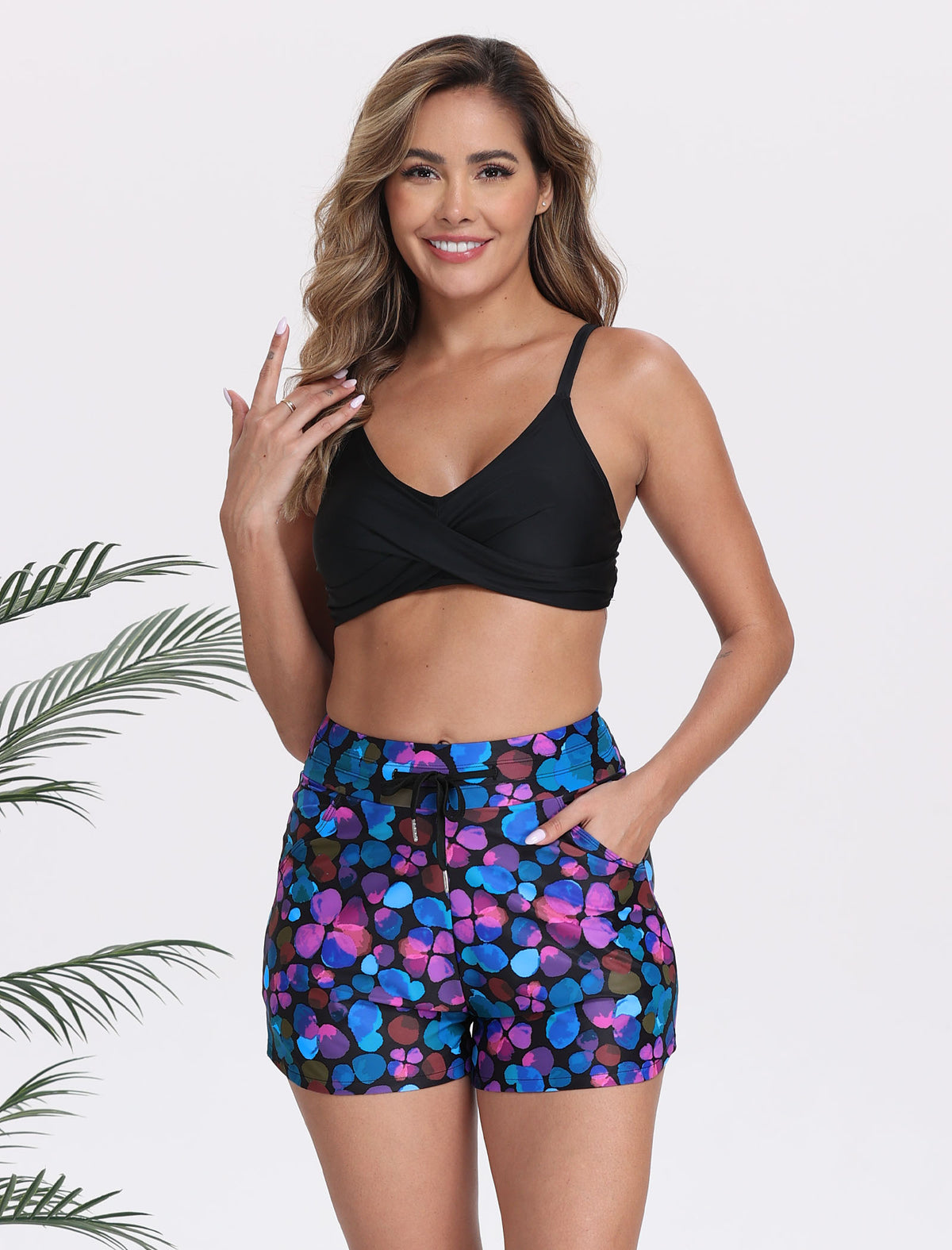 Beach Companion High Waisted Swim Board Shorts with Side Pockets