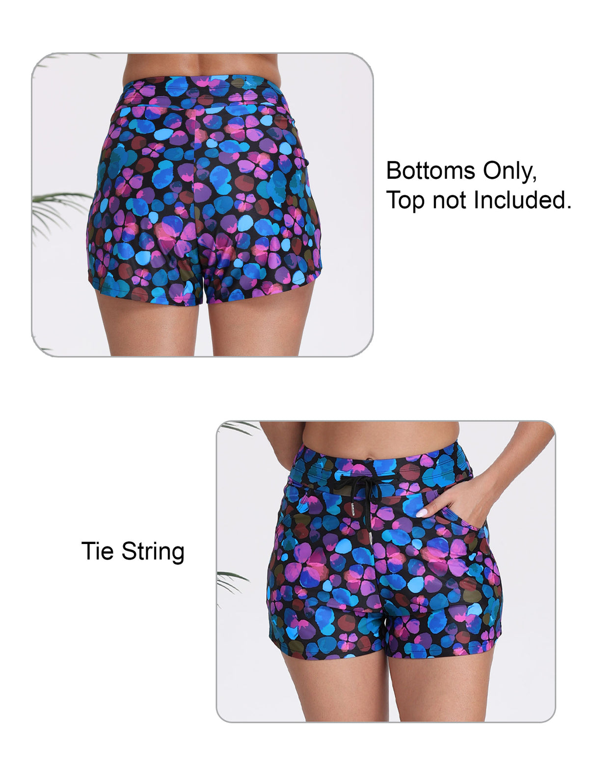 Beach Companion High Waisted Swim Board Shorts with Side Pockets