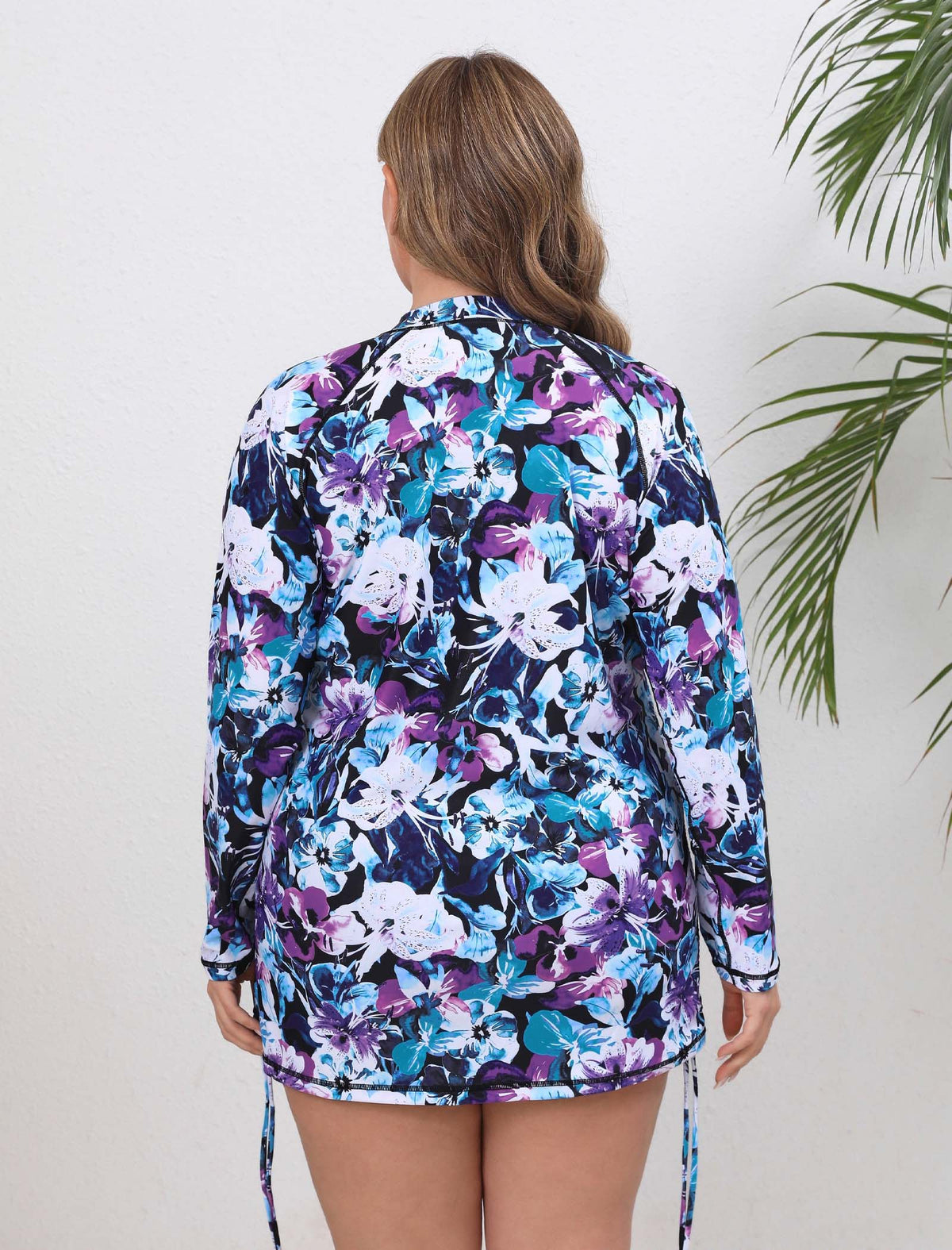 Sunny Escape Plus Size Drawstring Rash Guard Shirts with Front Pockets