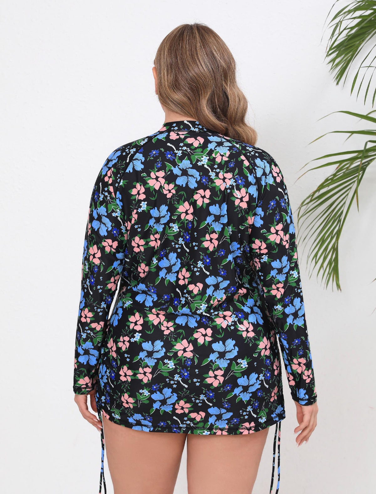 Sunny Escape Plus Size Drawstring Rash Guard Shirts with Front Pockets