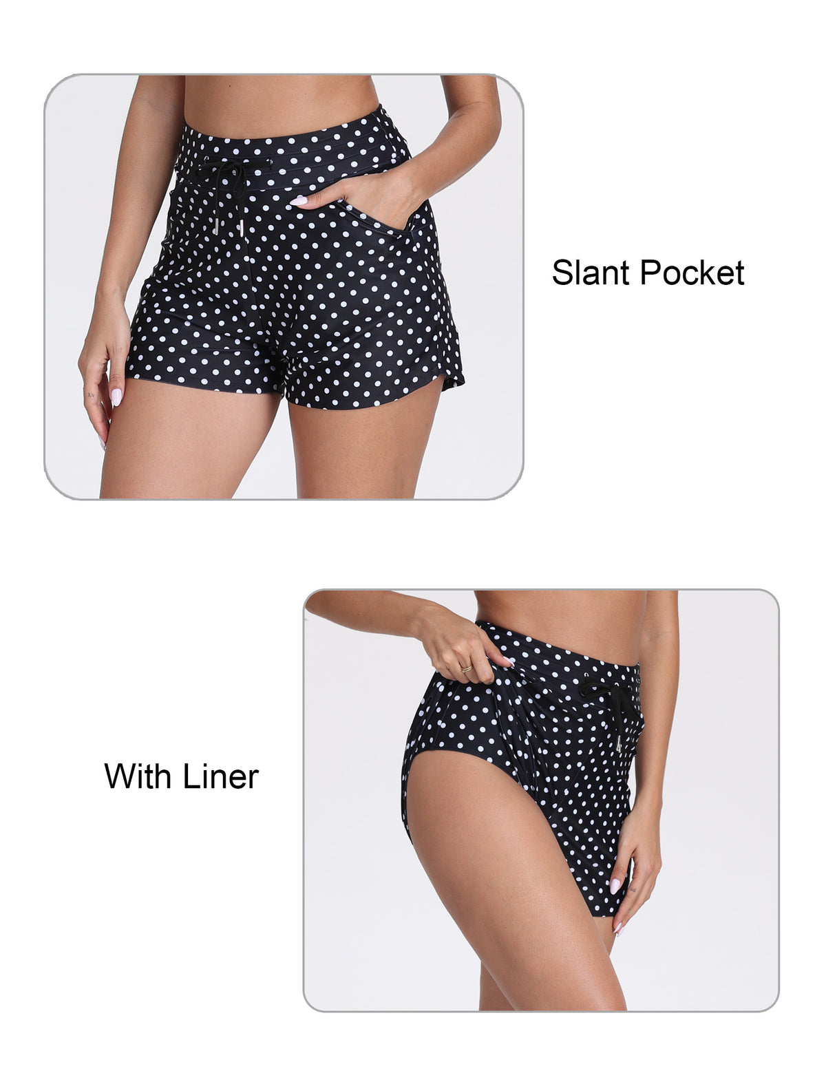 Beach Companion High Waisted Swim Board Shorts with Side Pockets
