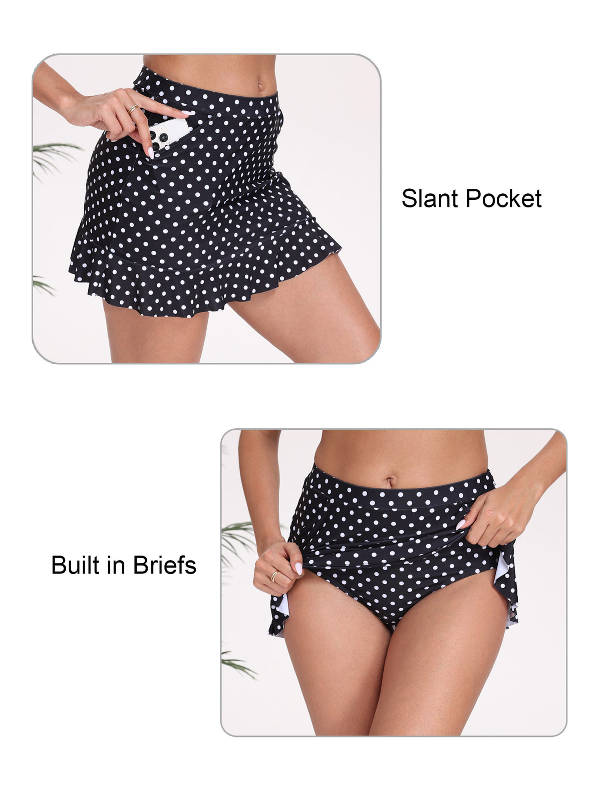 All-Day Magic High Waisted Swim Skirts Built in Briefs with Pockets