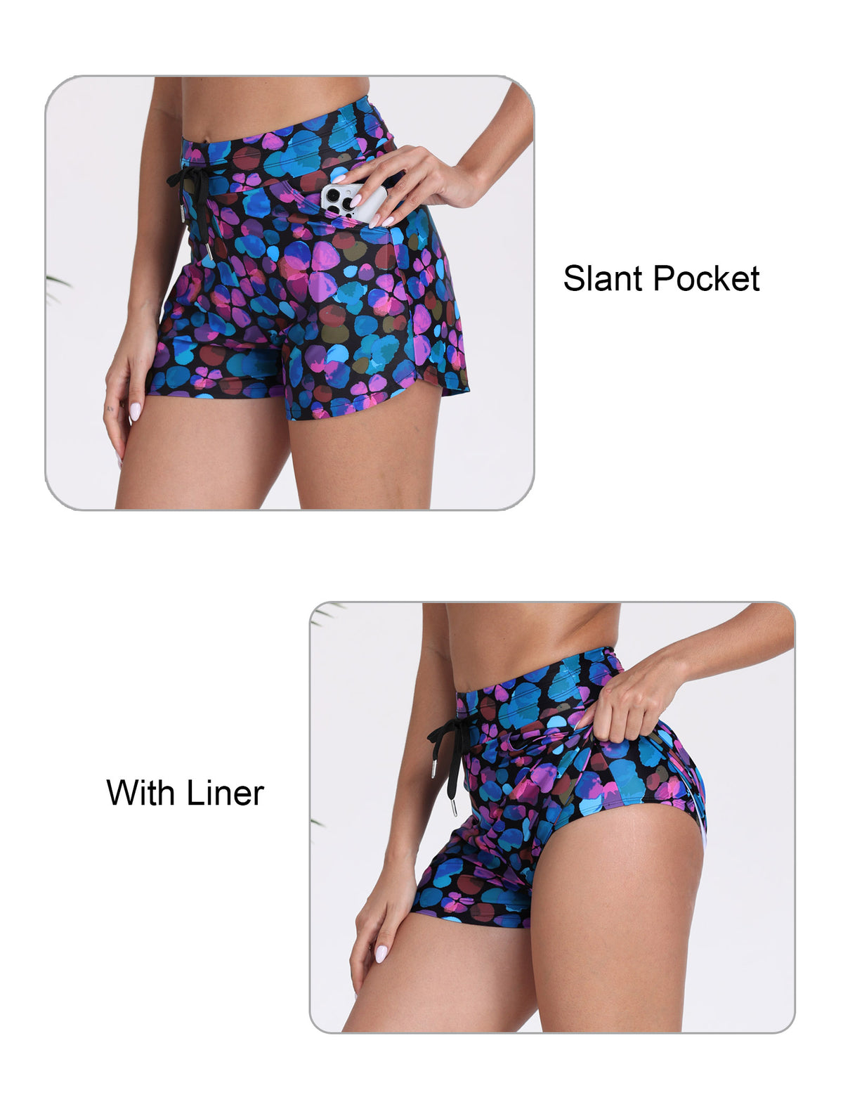 Beach Companion High Waisted Swim Board Shorts with Side Pockets