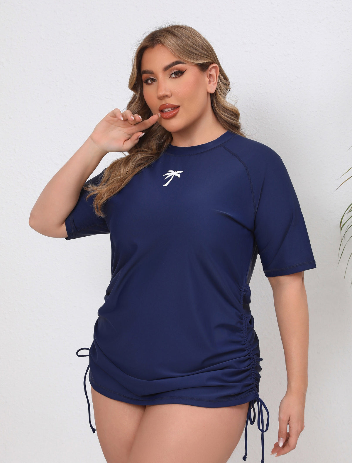 Blissful Shore Plus Size Adjustable Drawstring Rash Guard Shirts