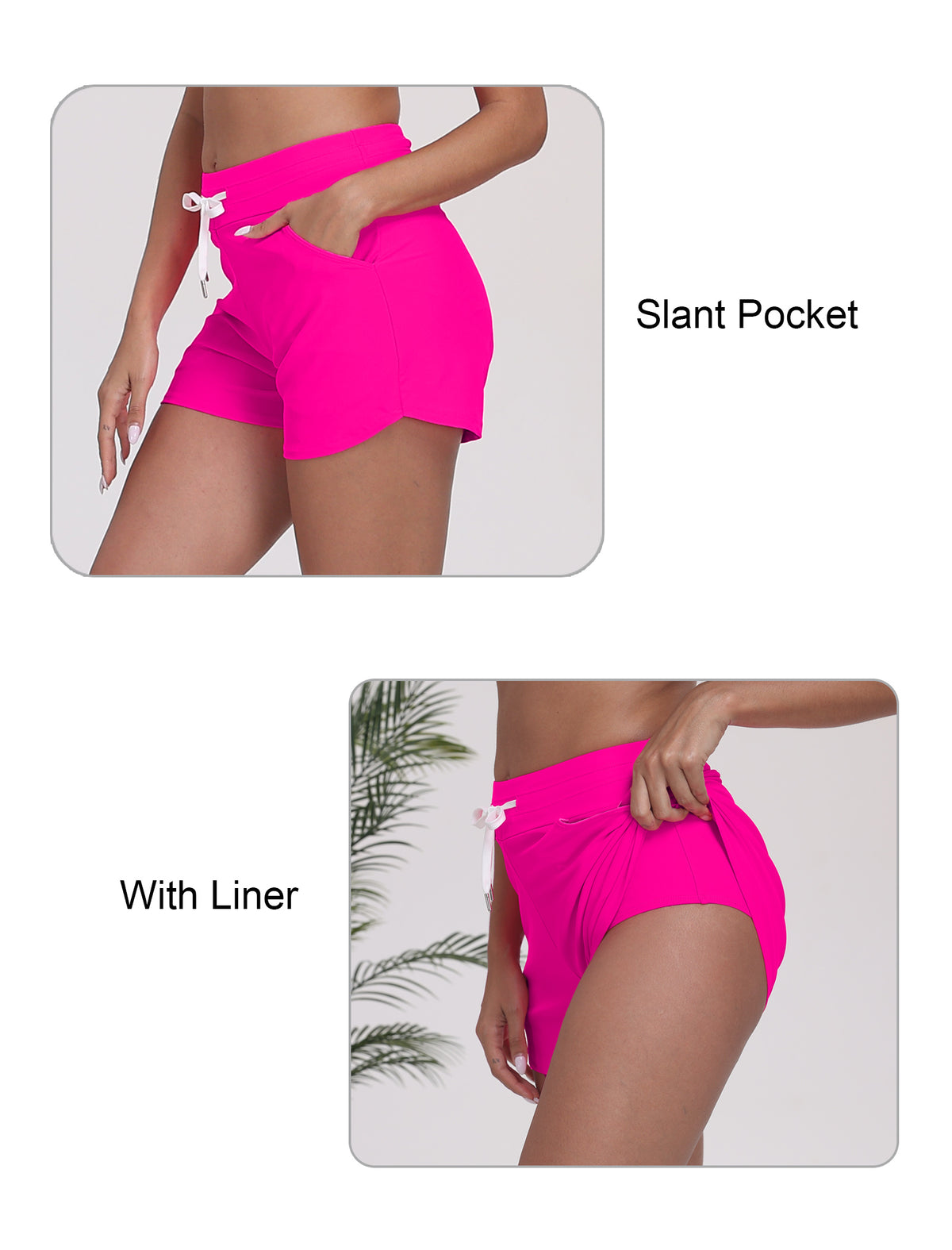Beach Companion High Waisted Swim Board Shorts with Side Pockets