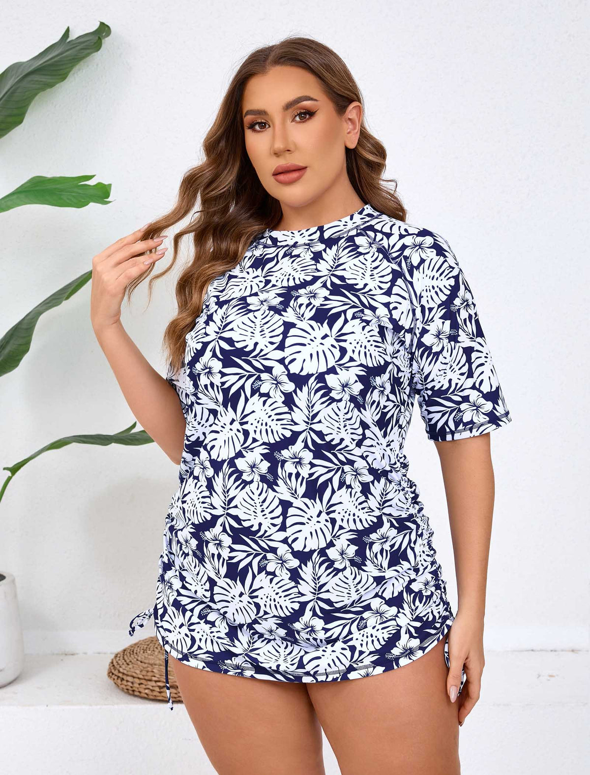 Blissful Shore Plus Size Adjustable Drawstring Rash Guard Shirts