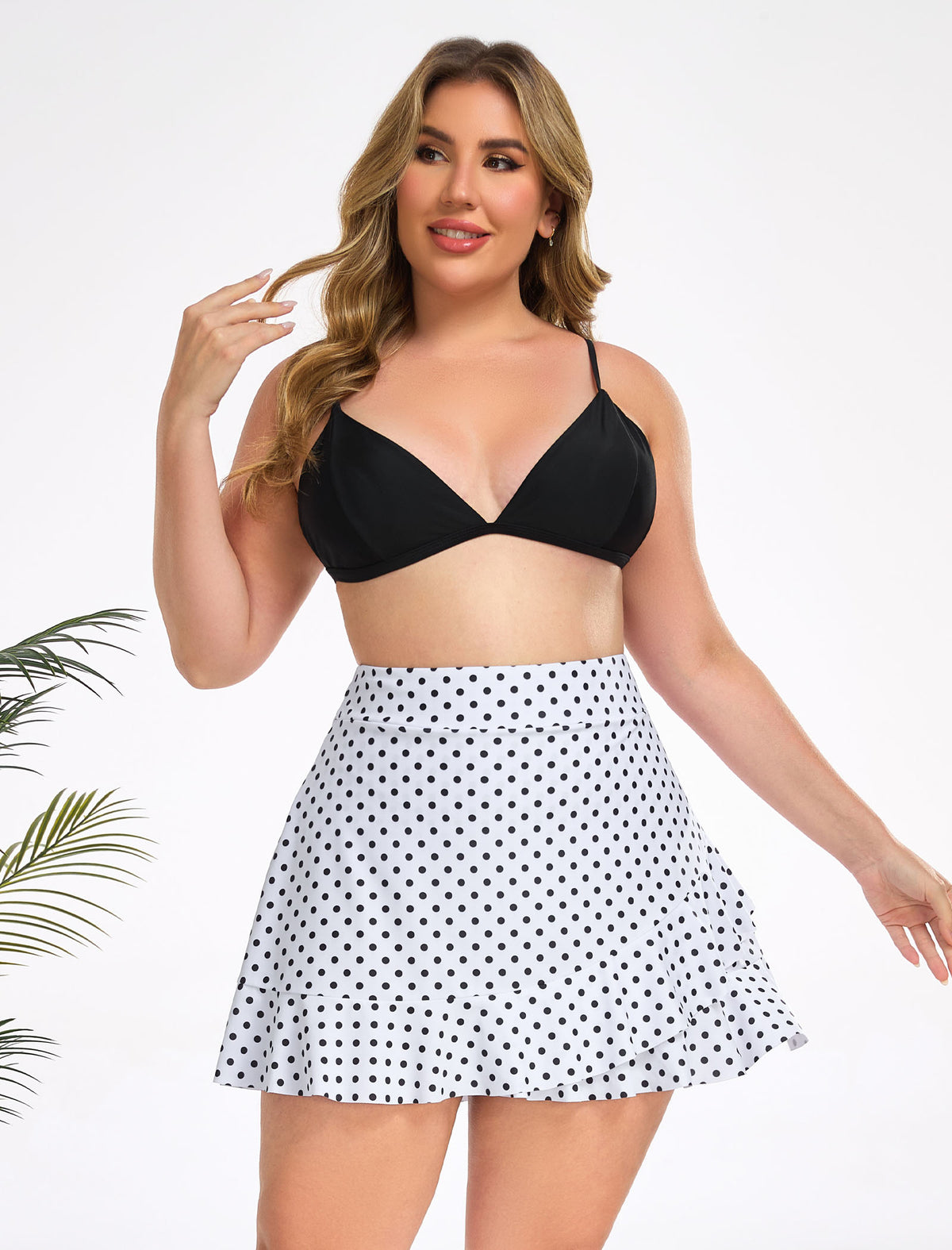 Lagoon Haze Plus Size High Waisted Ruffle Swim Skirts Built in Breifs