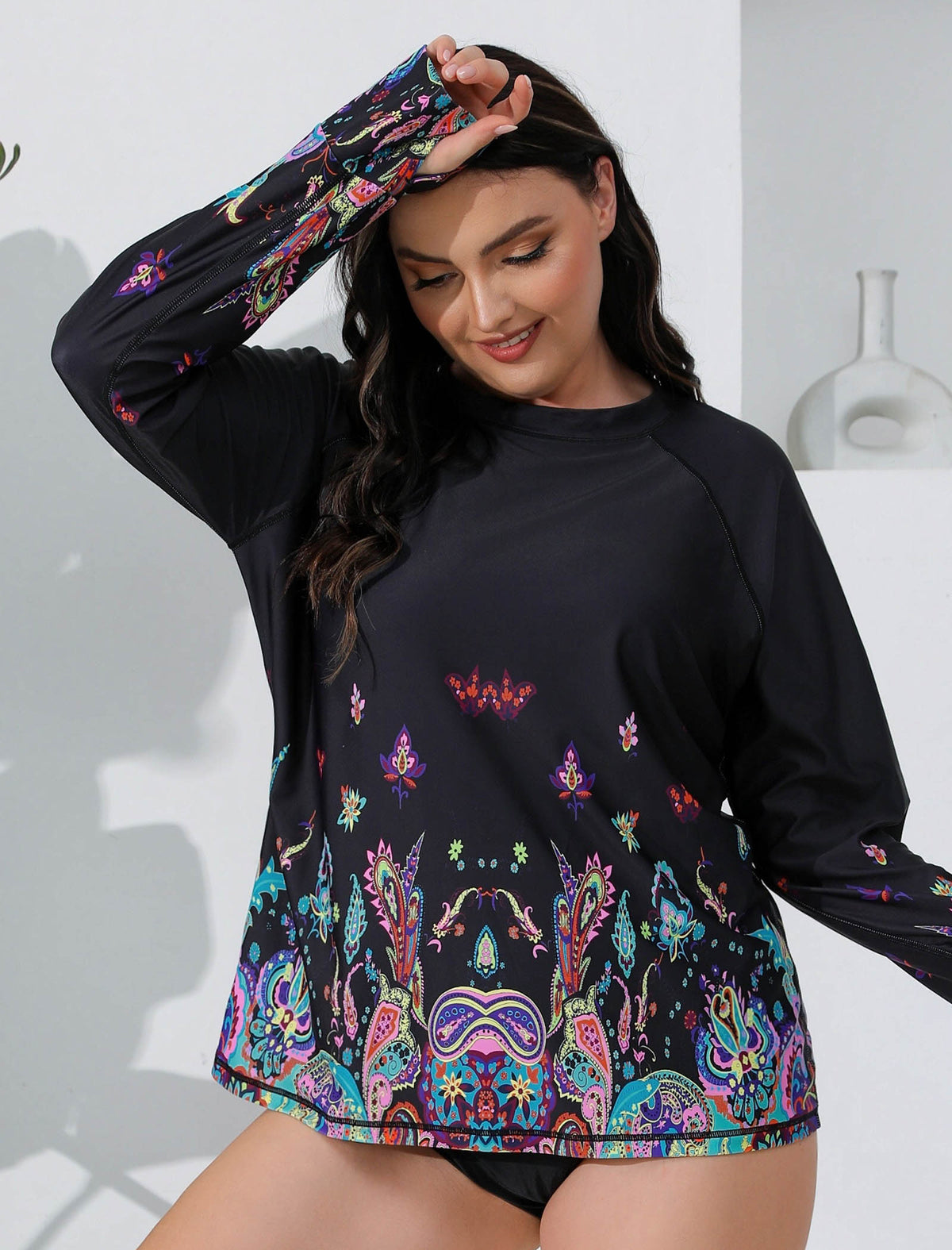Sea Spark Plus Size Long Sleeve Rash Guard Shirts with Thumb Holes