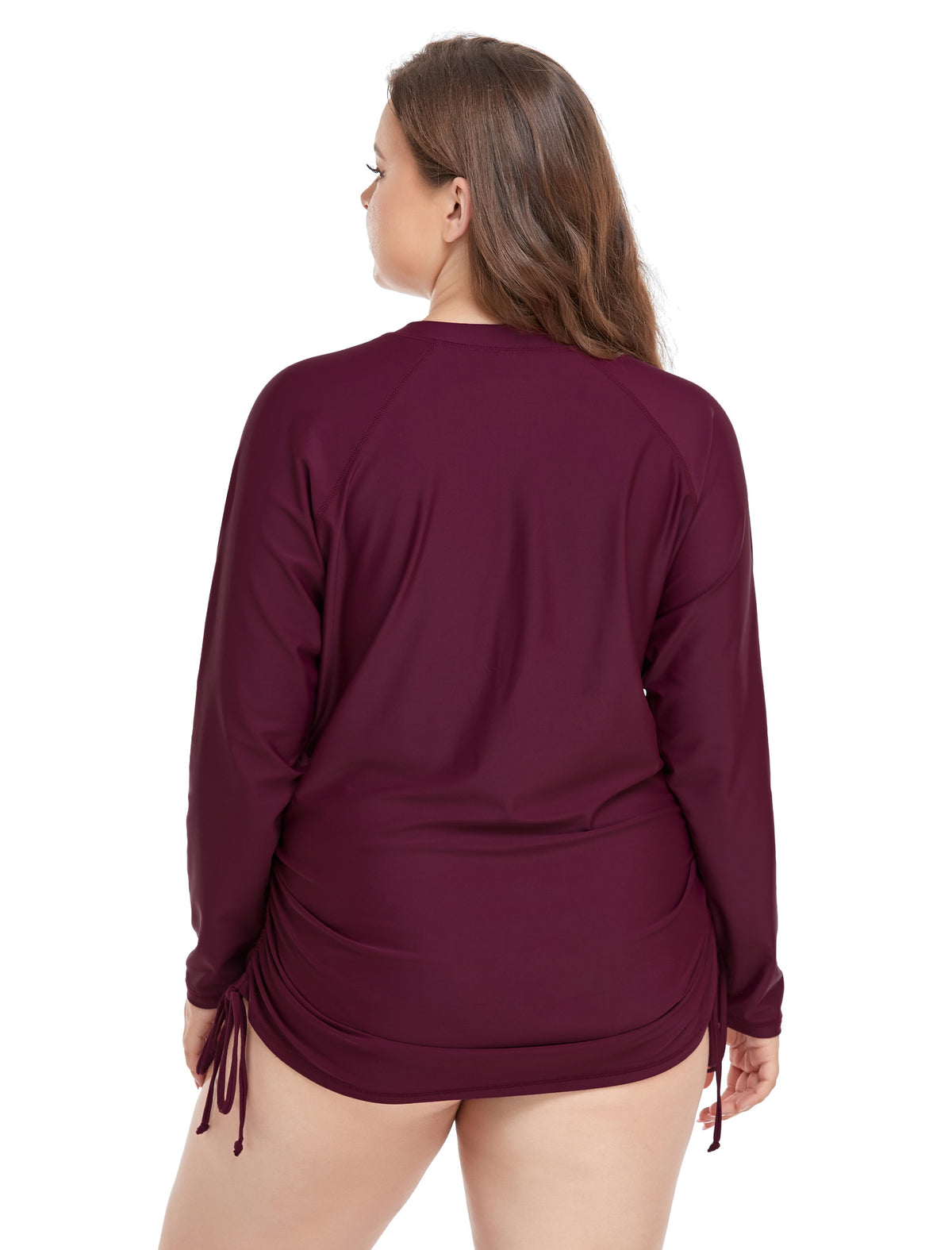 Sunny Escape Plus Size Drawstring Rash Guard Shirts with Front Pockets