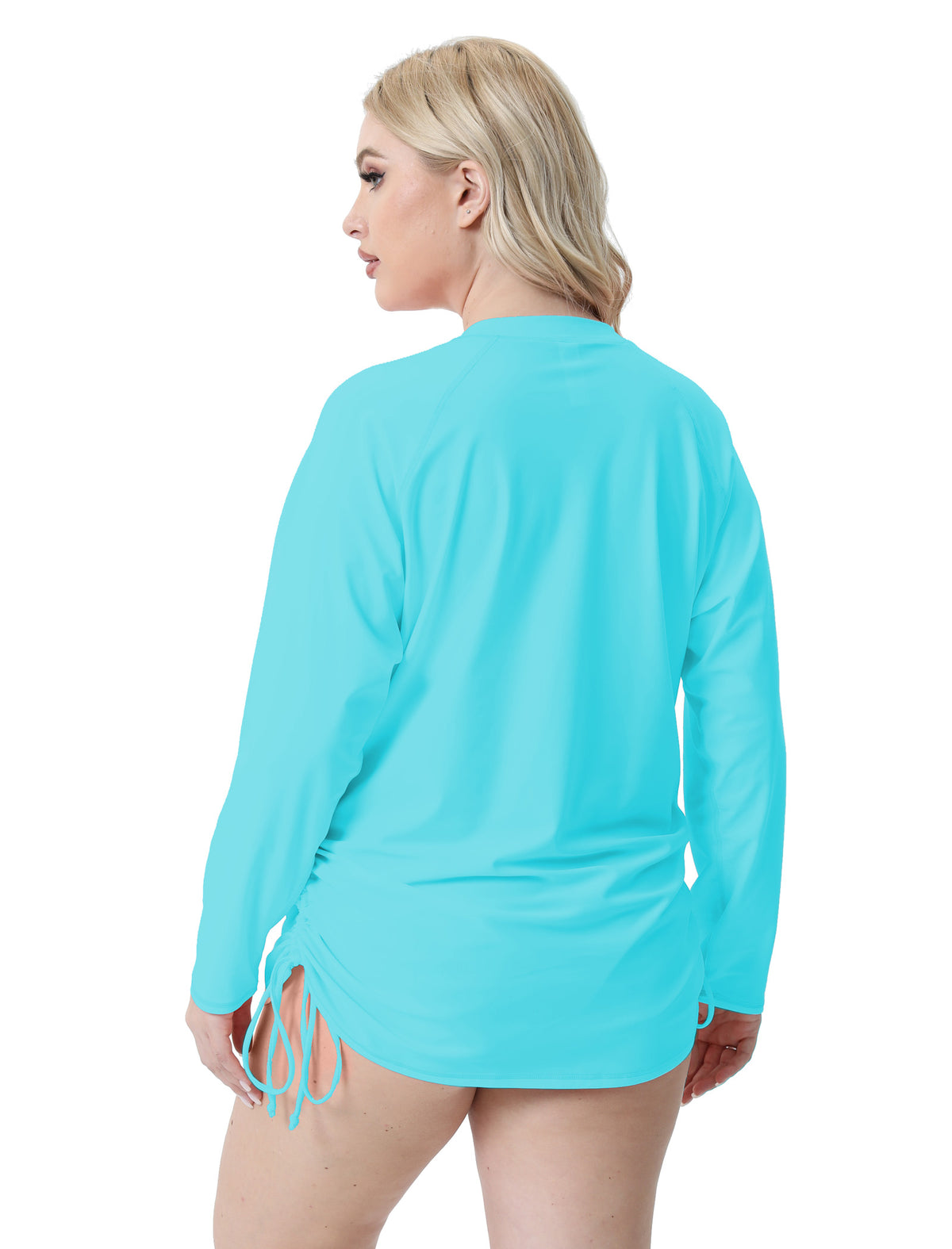 Sunny Escape Plus Size Drawstring Rash Guard Shirts with Front Pockets