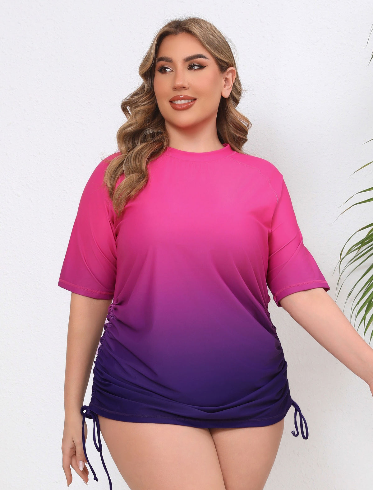 Blissful Shore Plus Size Adjustable Drawstring Rash Guard Shirts