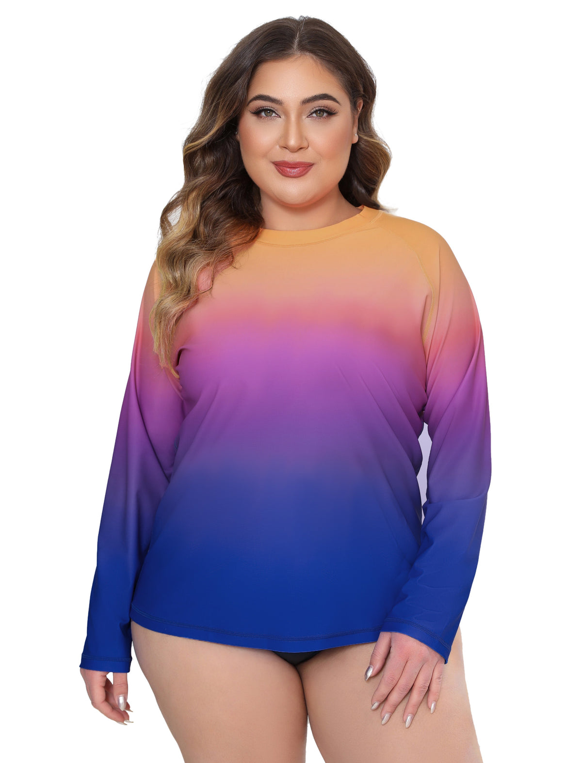 Sandy Whisper Plus Size Long Sleeve Rash Guard Shirts