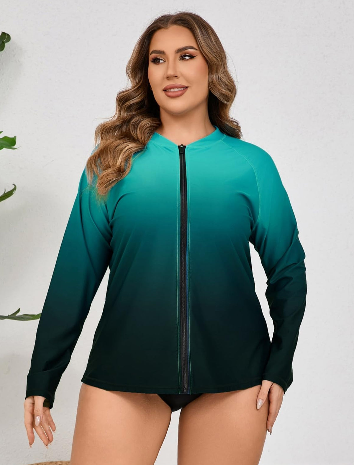 Breeze Kiss Plus Size Full Zip Long Sleeve Rash Guard Shirts