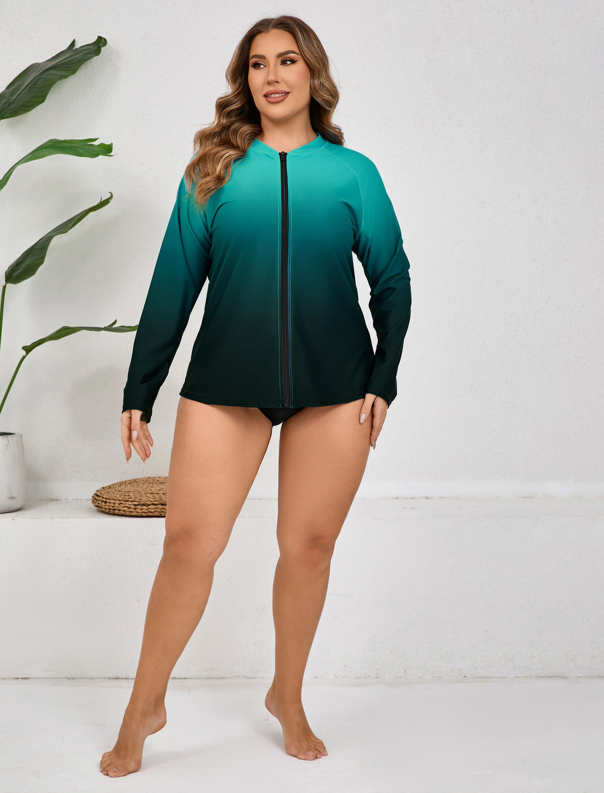 Breeze Kiss Plus Size Full Zip Long Sleeve Rash Guard Shirts