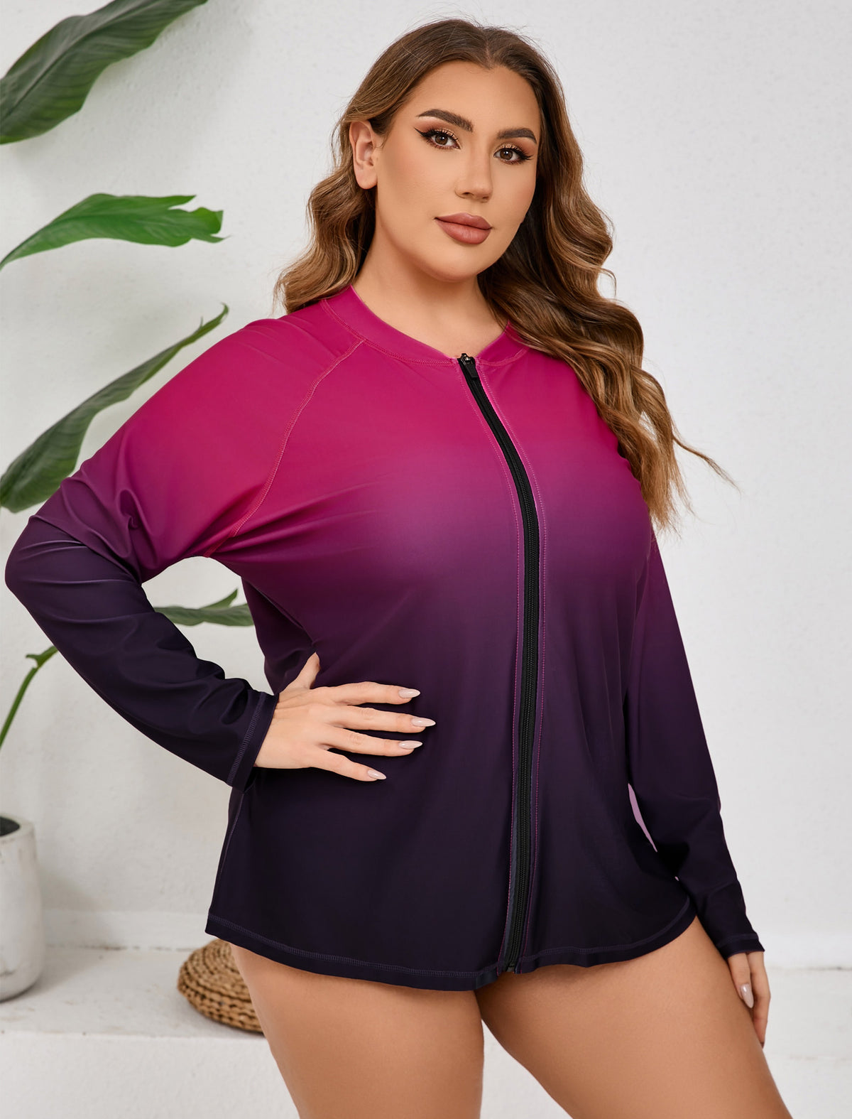 Breeze Kiss Plus Size Full Zip Long Sleeve Rash Guard Shirts