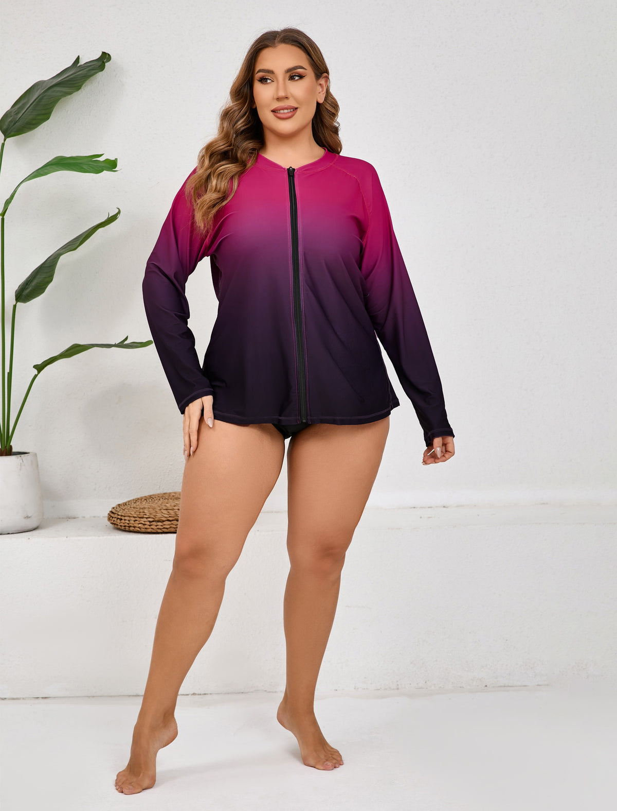 Breeze Kiss Plus Size Full Zip Long Sleeve Rash Guard Shirts