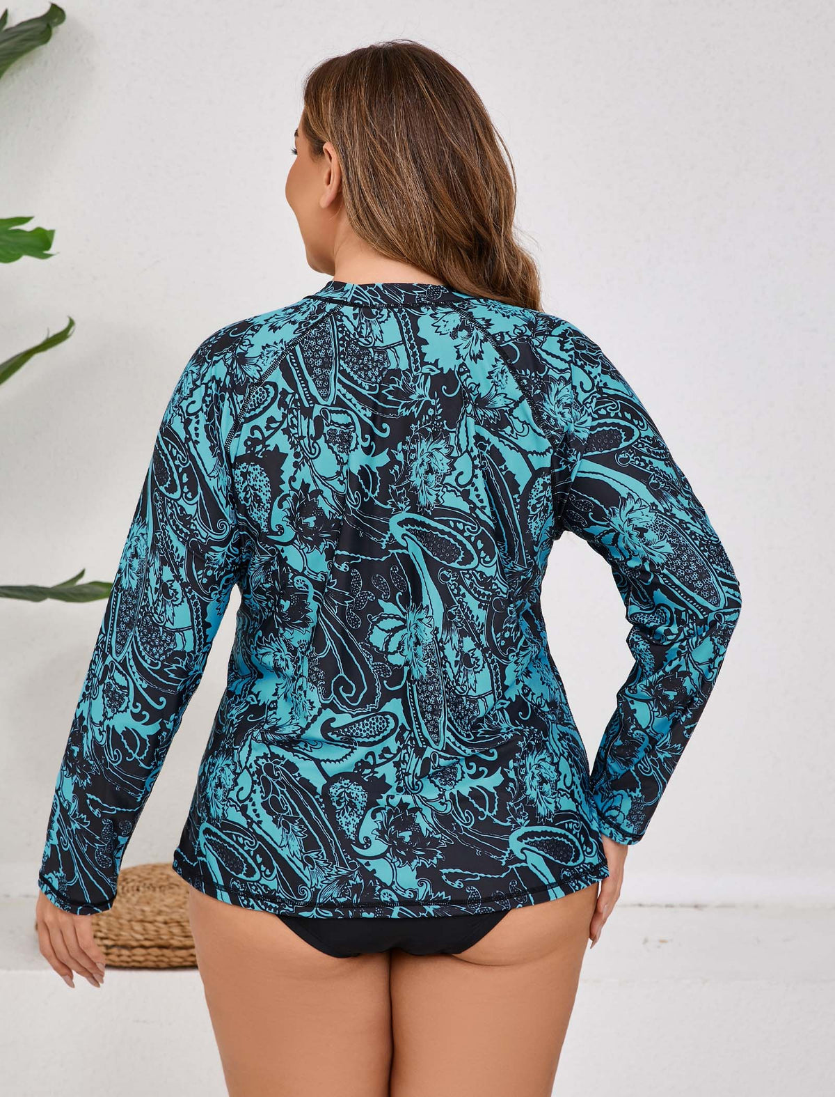 Vacation Glow Plus Size Long Sleeve Rash Guard Shirts with Built in Bra
