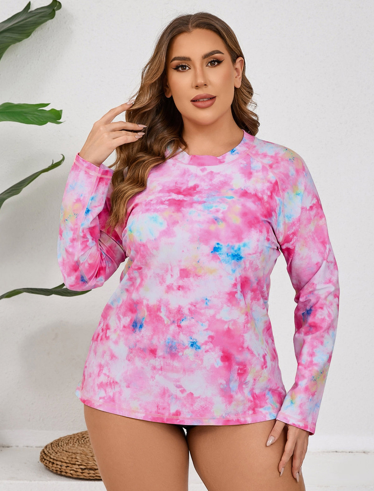 Vacation Glow Plus Size Long Sleeve Rash Guard Shirts with Built in Bra
