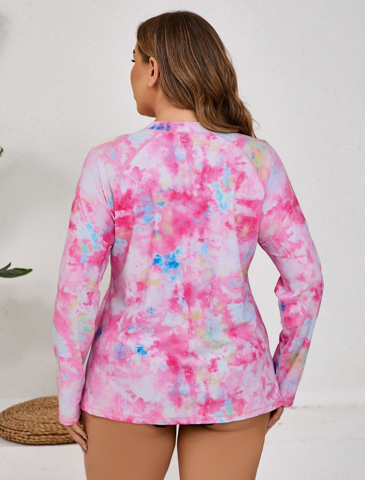 Vacation Glow Plus Size Long Sleeve Rash Guard Shirts with Built in Bra