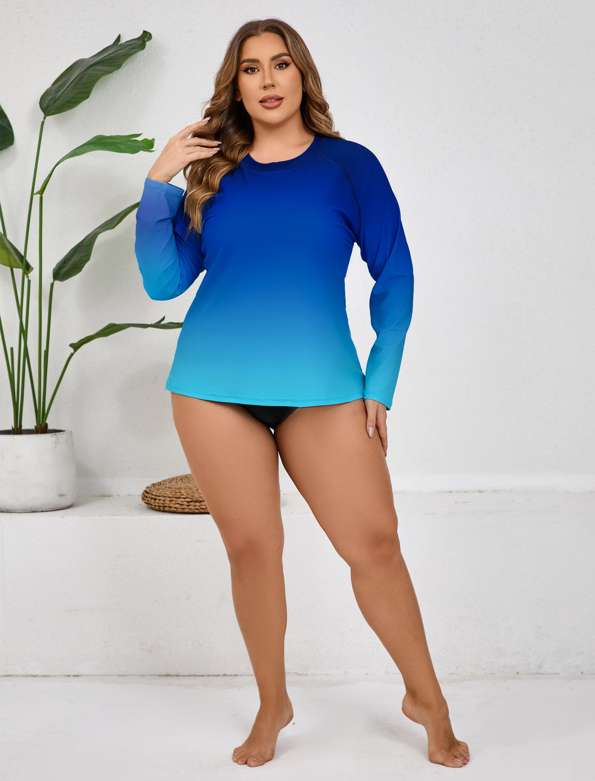Vacation Glow Plus Size Long Sleeve Rash Guard Shirts with Built in Bra
