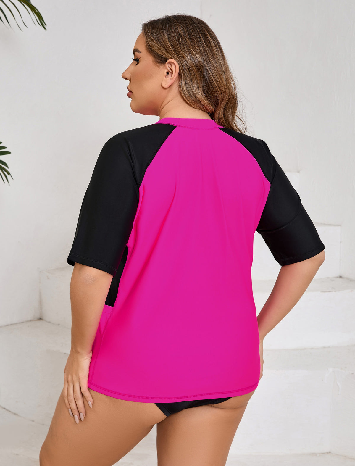 Tropic Glow Plus Size Long Sleeve Rash Guard Shirts Pocket with Built in Bra