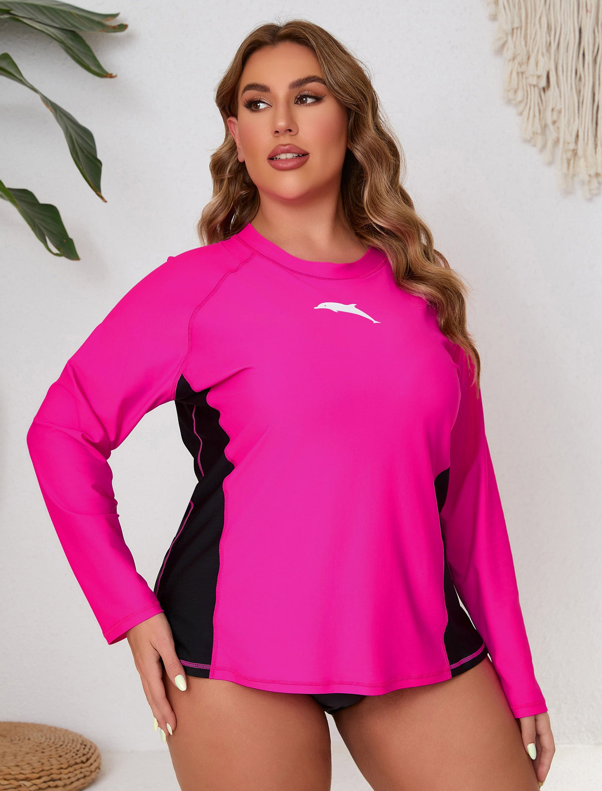 Vacation Glow Plus Size Long Sleeve Built in Bra Rash Guard Shirts