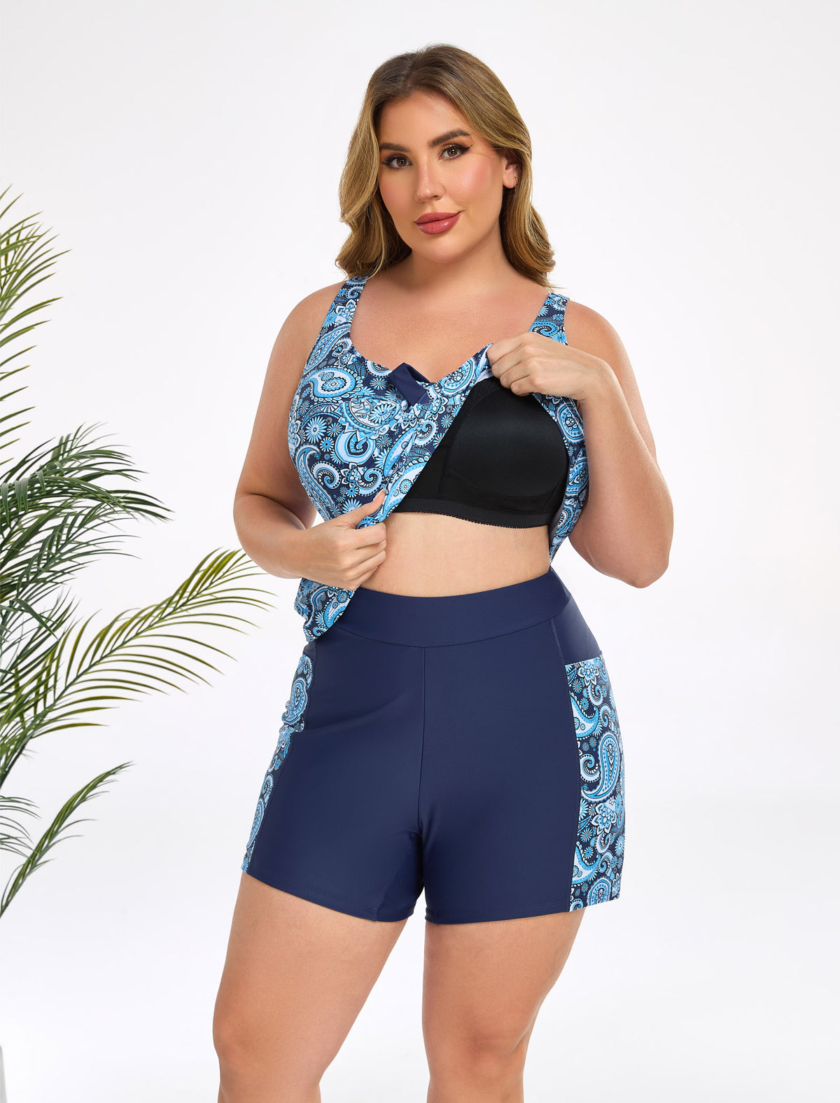 Gentle Breeze Plus Size Two Piece Tankini Sets with Pockets