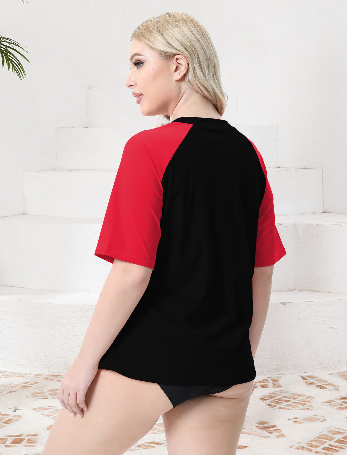 Sky Wave Plus Size Half Zip Short Sleeve Rash Guard Top