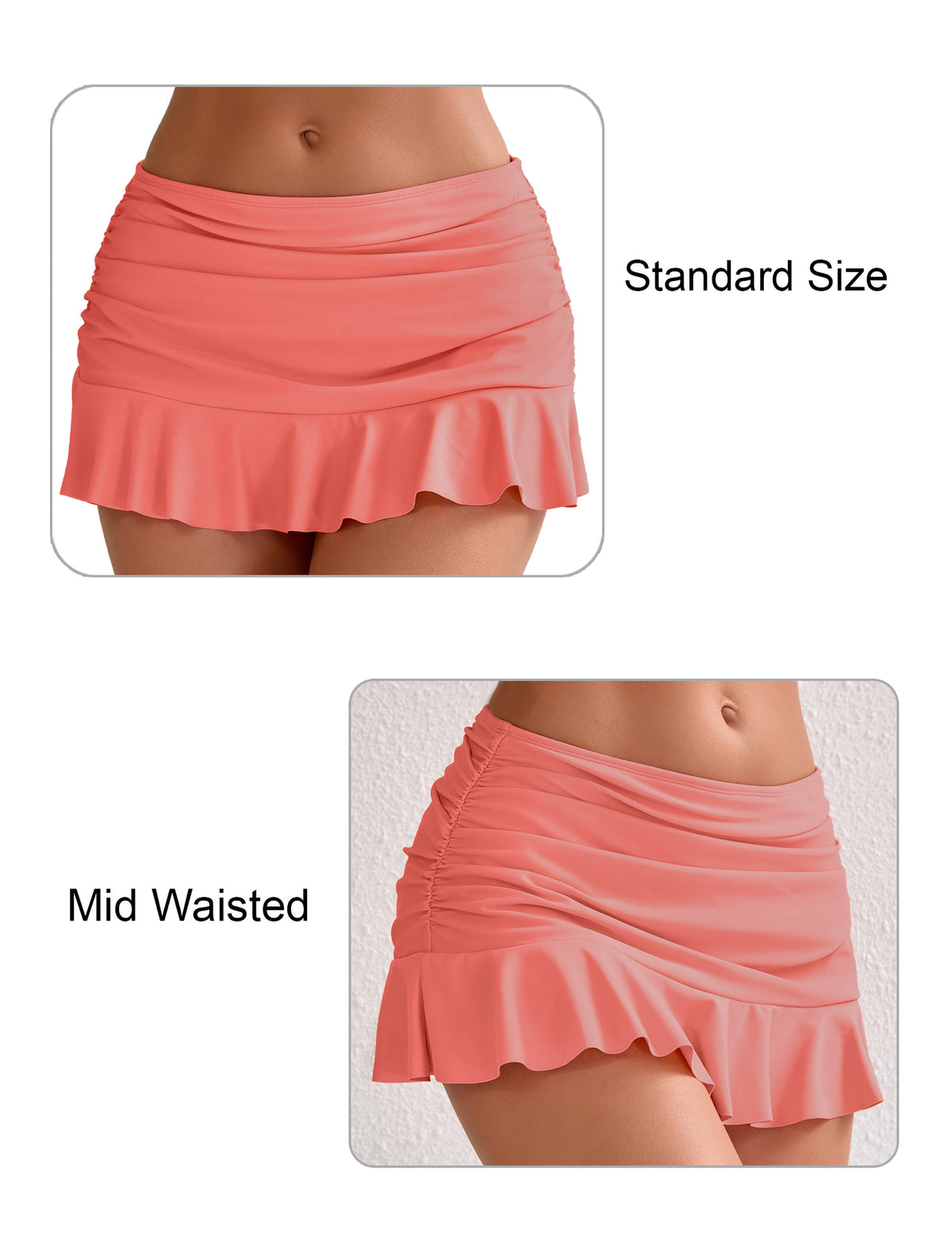 Wave Glow Mid Waisted Ruffle Swim Skirts Built in Breifs