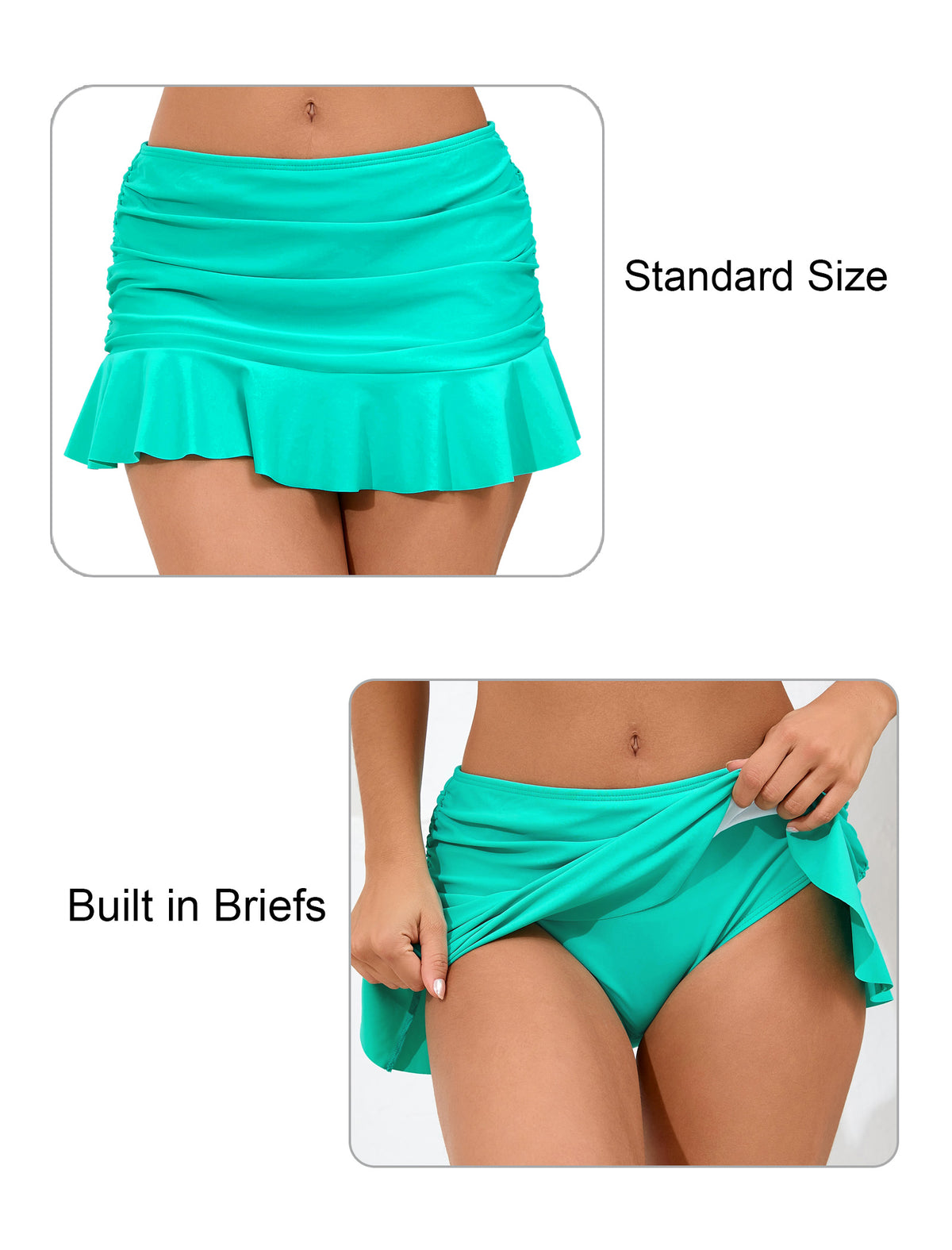 Wave Glow Mid Waisted Ruffle Swim Skirts Built in Breifs