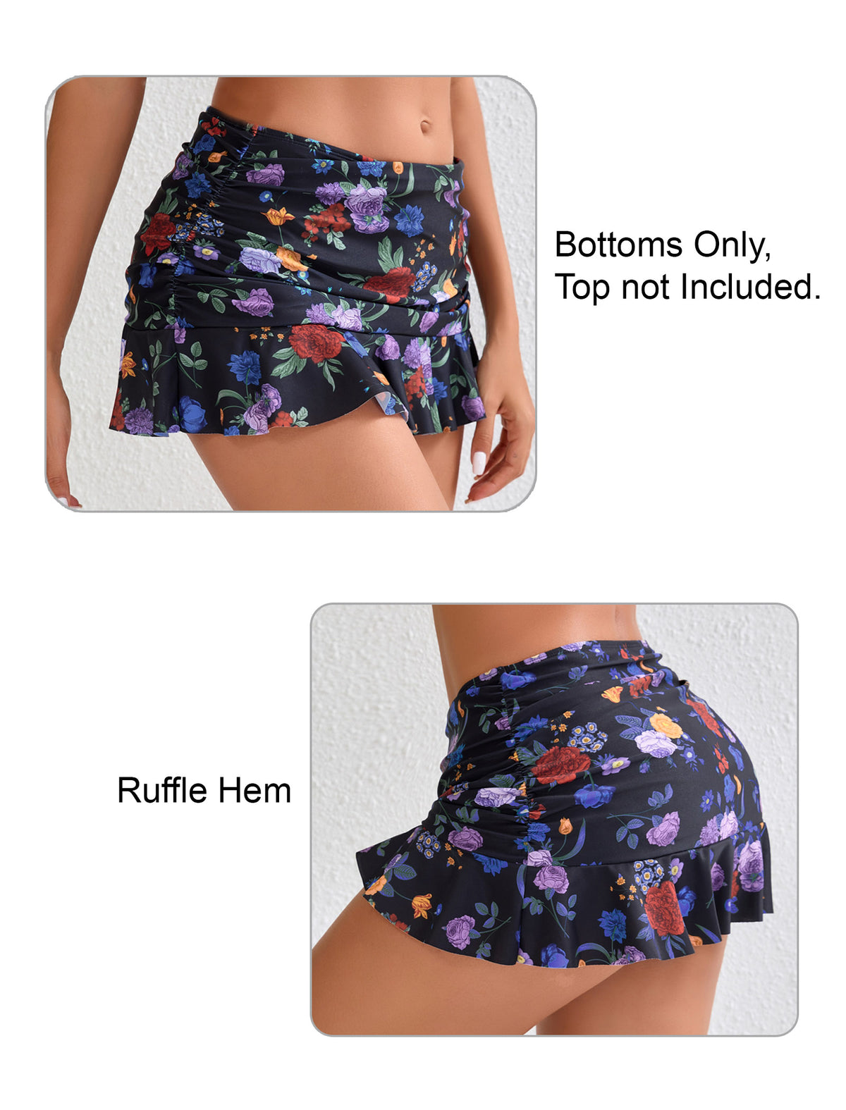 Wave Glow Mid Waisted Ruffle Swim Skirts Built in Breifs