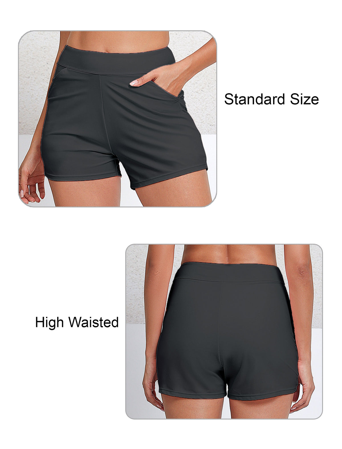 Salt Mist High Waisted Swim Board Shorts with Pockets and Liner