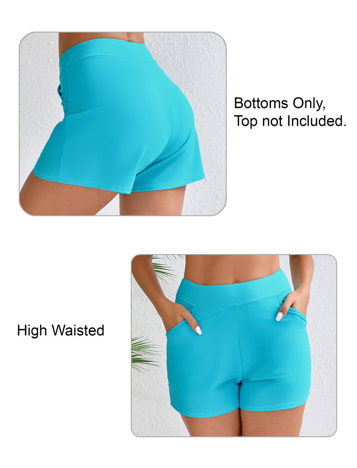 Salt Mist High Waisted Swim Board Shorts with Pockets and Liner