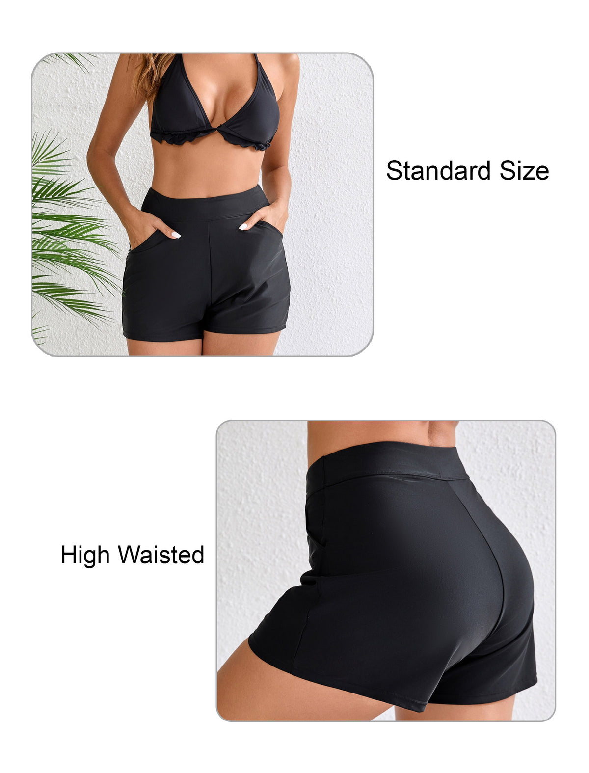 Salt Mist High Waisted Swim Board Shorts with Pockets and Liner