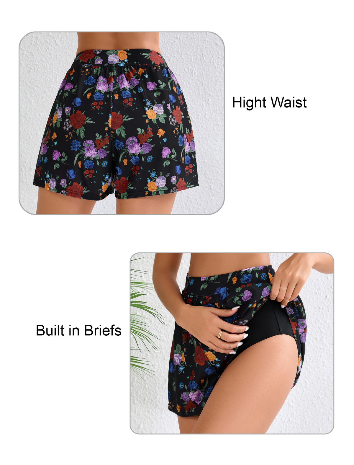 Horizon Hush Loose Fit High Waisted Swim Board Shorts with Liner