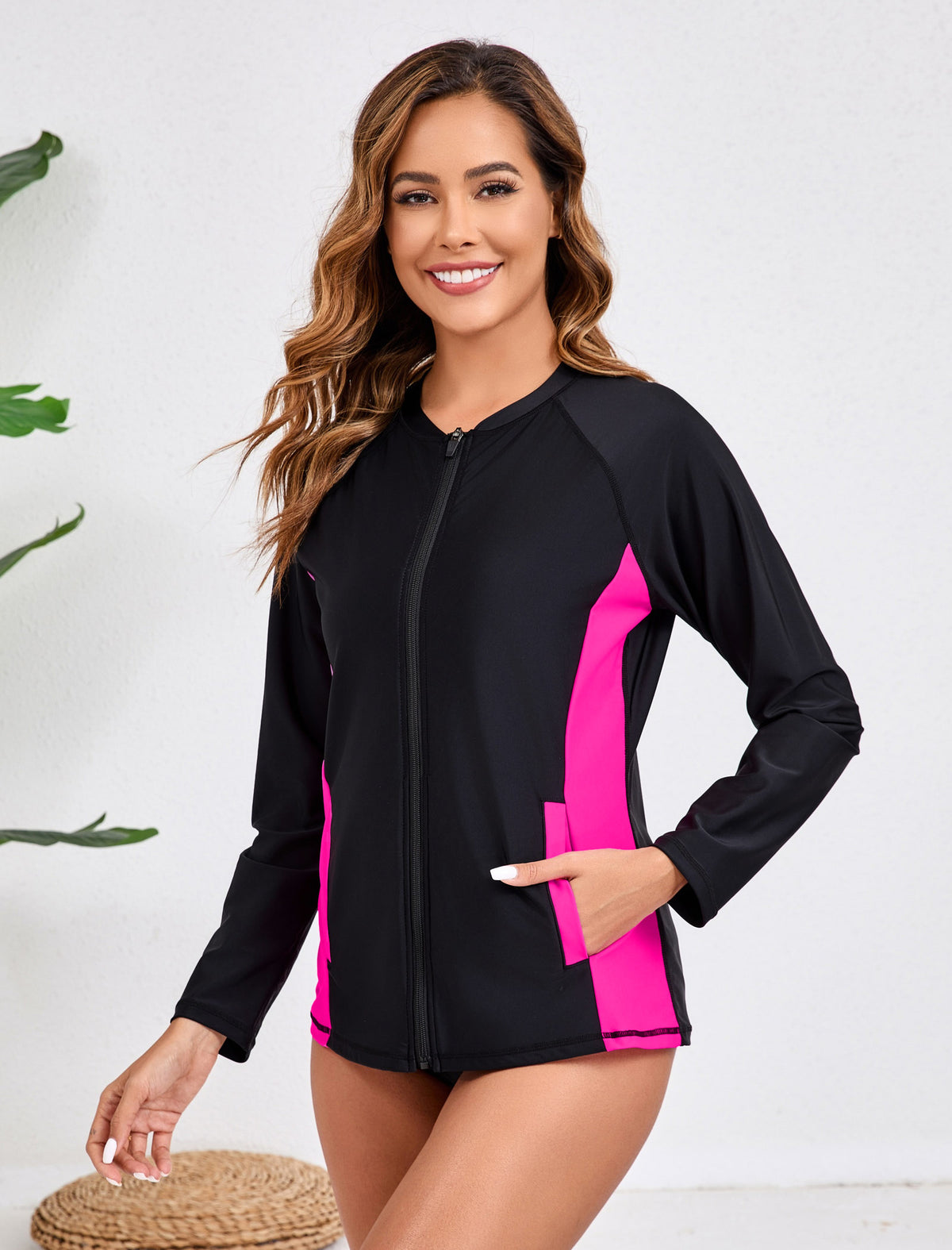 Pastel Shore Full Zip Long Sleeve Rash Guard Shirts with Pockets