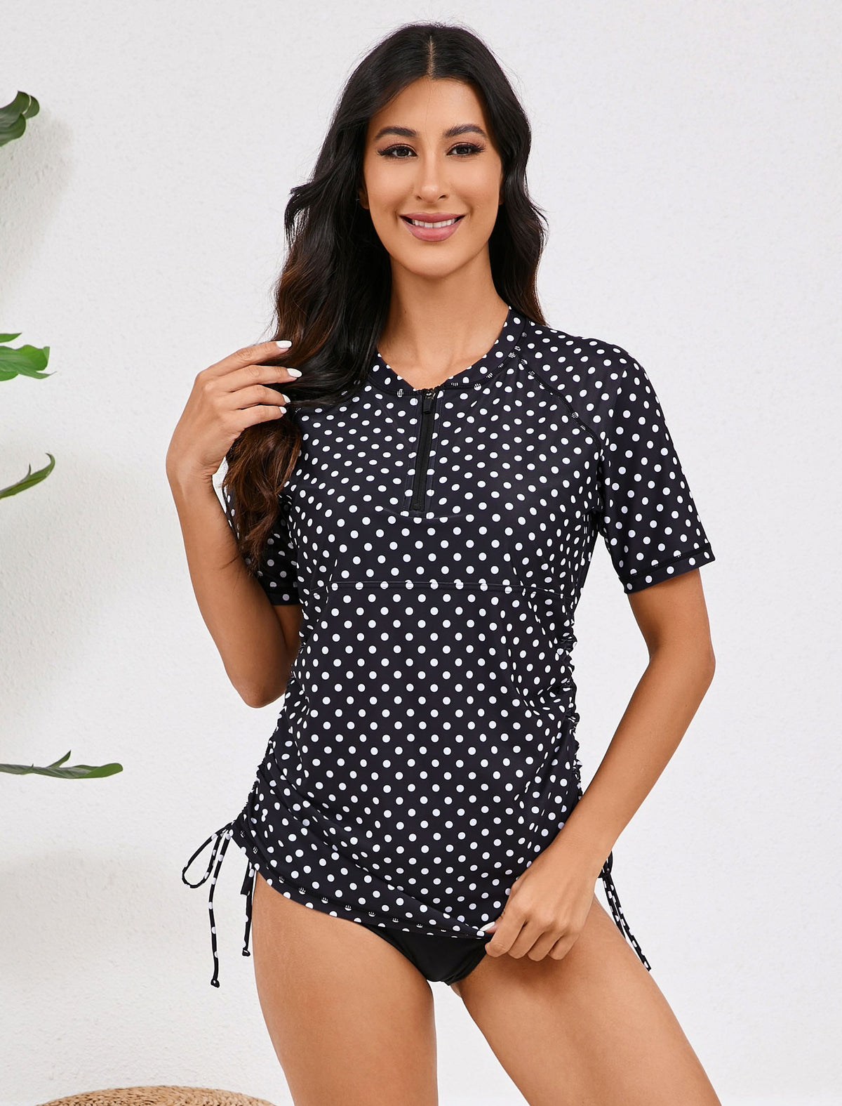 Salt Air Half Zip Drawstring Rash Guard Shirts with Built in Bra
