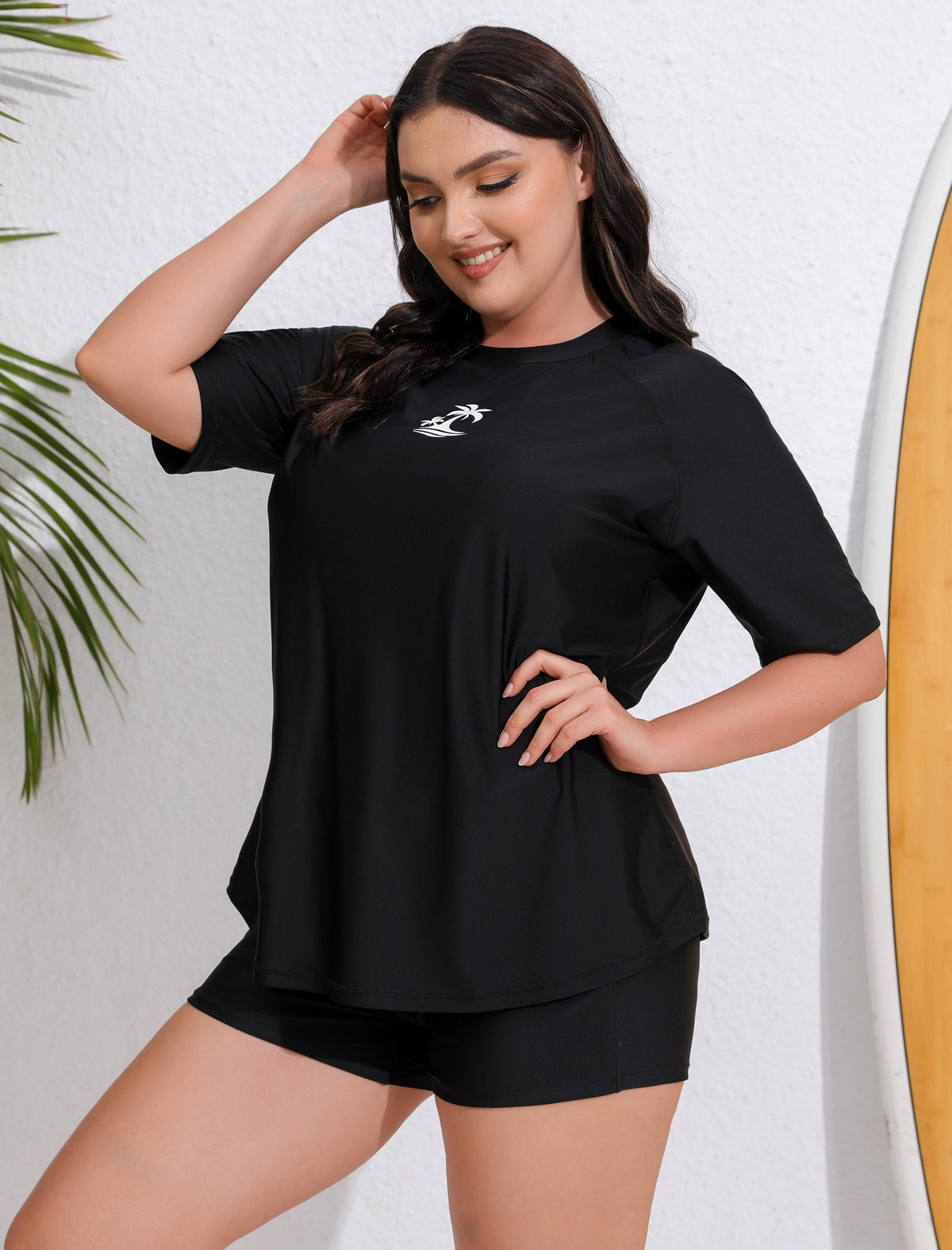 Endless Play Plus Size Short Sleeve Two Piece Rash Guard Sets with Built in Bra