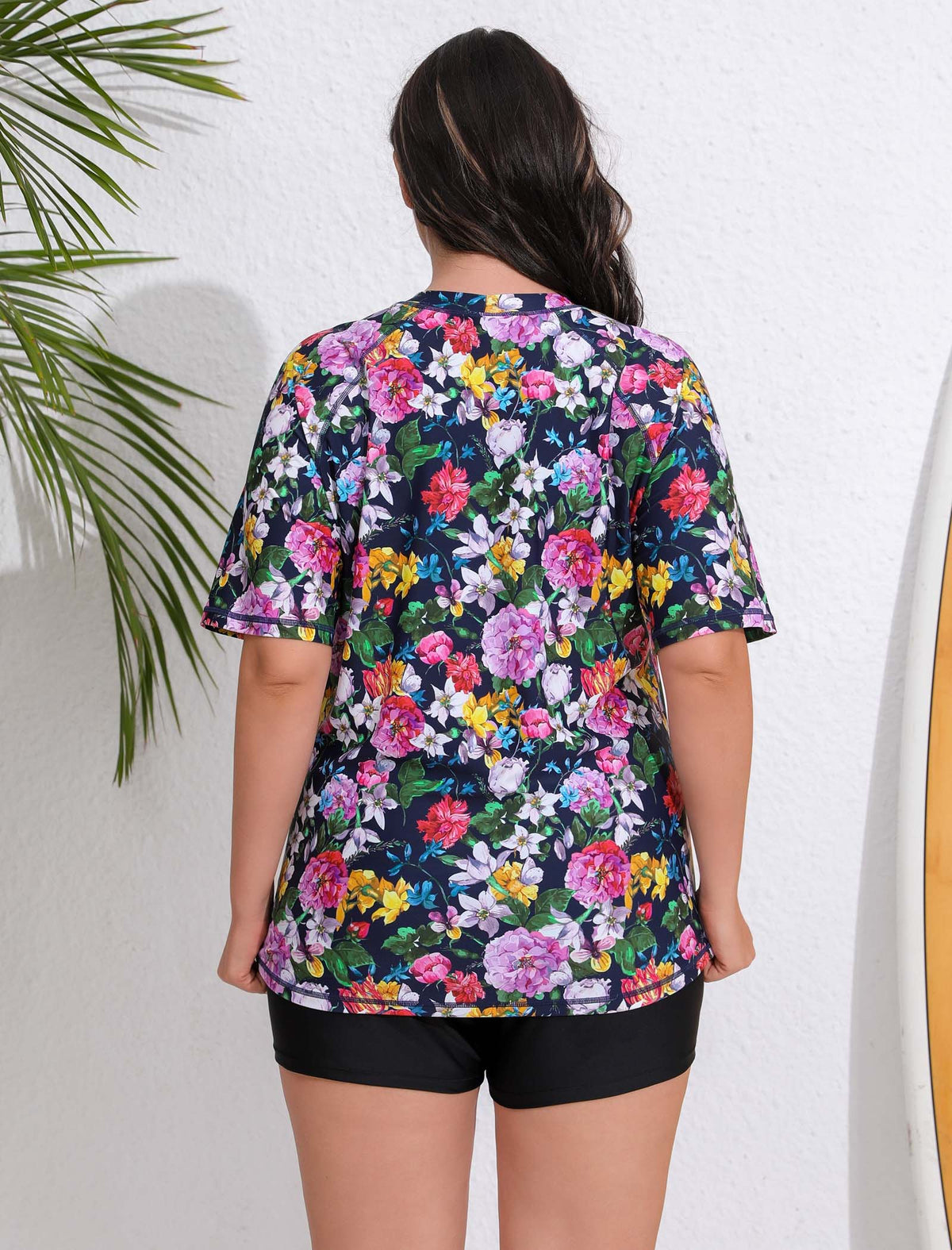 Endless Play Plus Size Short Sleeve Two Piece Rash Guard Sets with Built in Bra