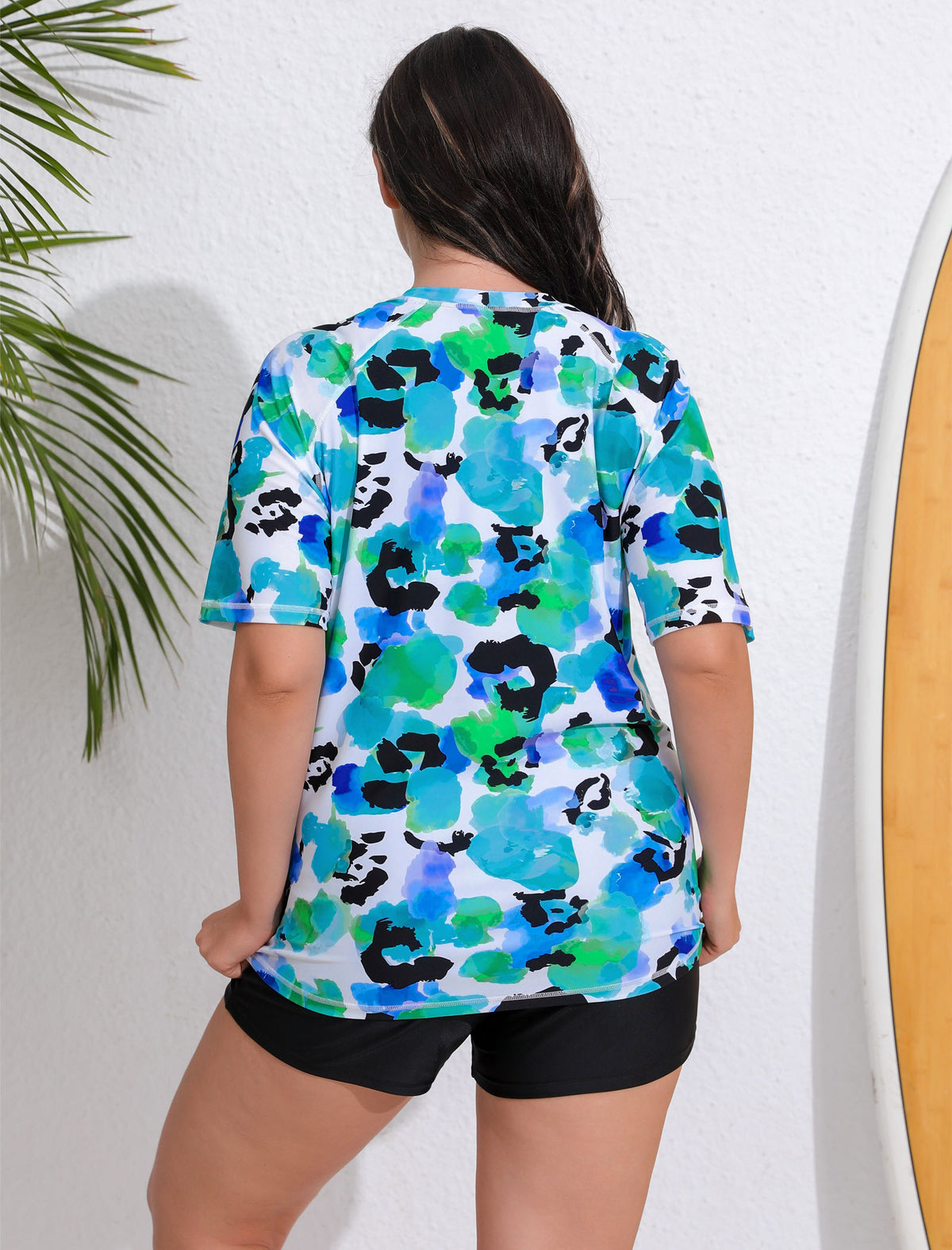Endless Play Plus Size Short Sleeve Two Piece Rash Guard Sets with Built in Bra