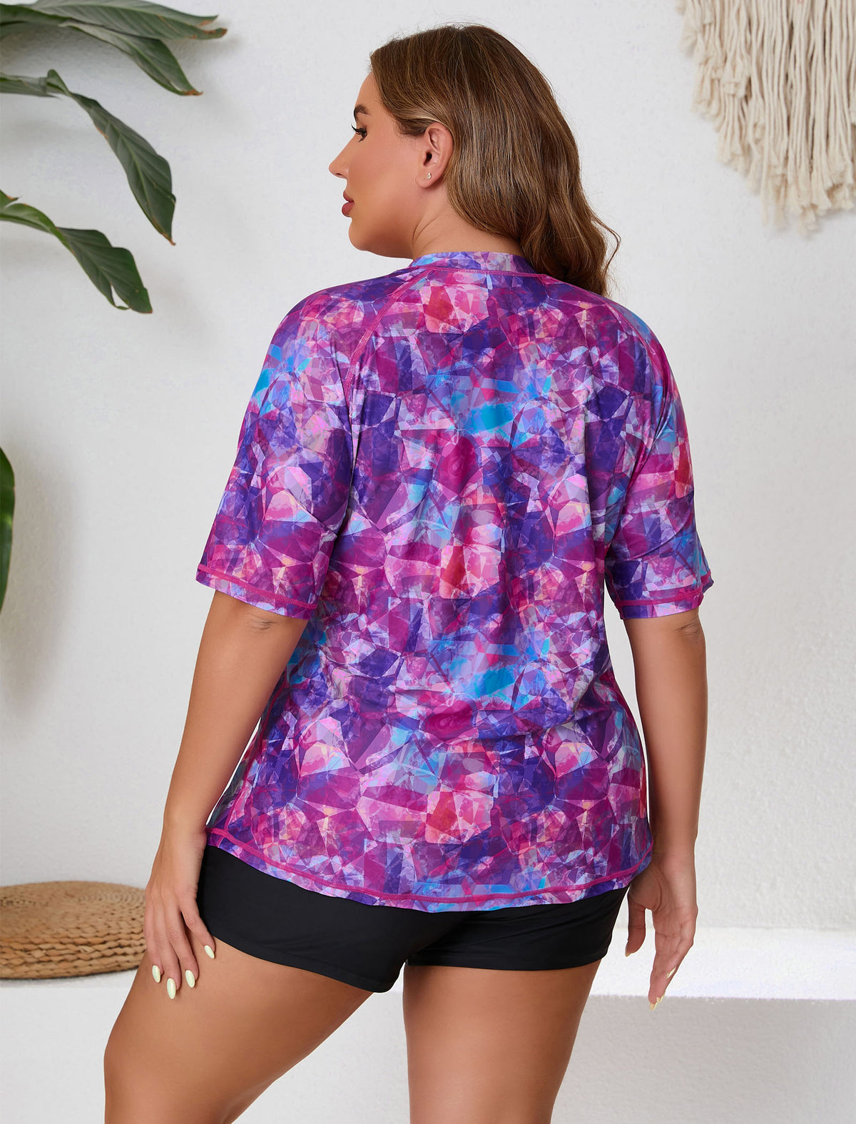 Endless Play Plus Size Short Sleeve Two Piece Rash Guard Sets with Built in Bra