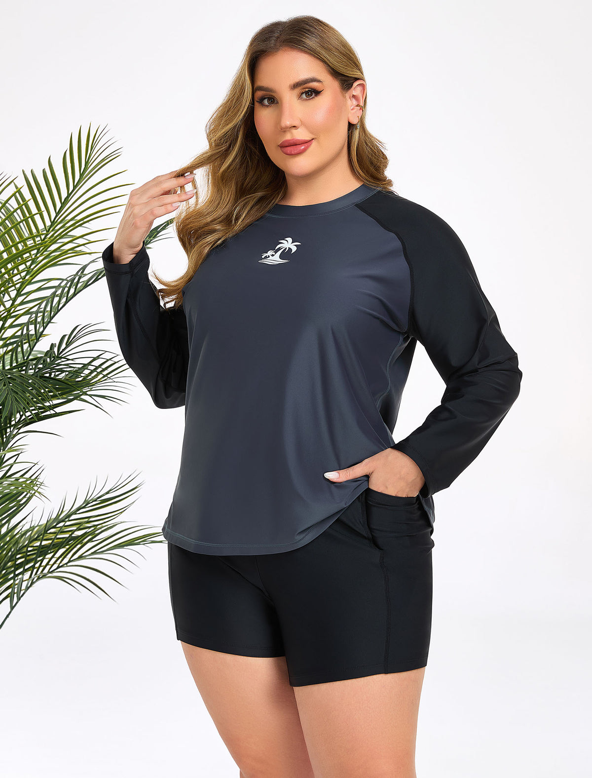 Holiday Uniform Plus Size Two Piece Rash Guard Sets with Built in Bra