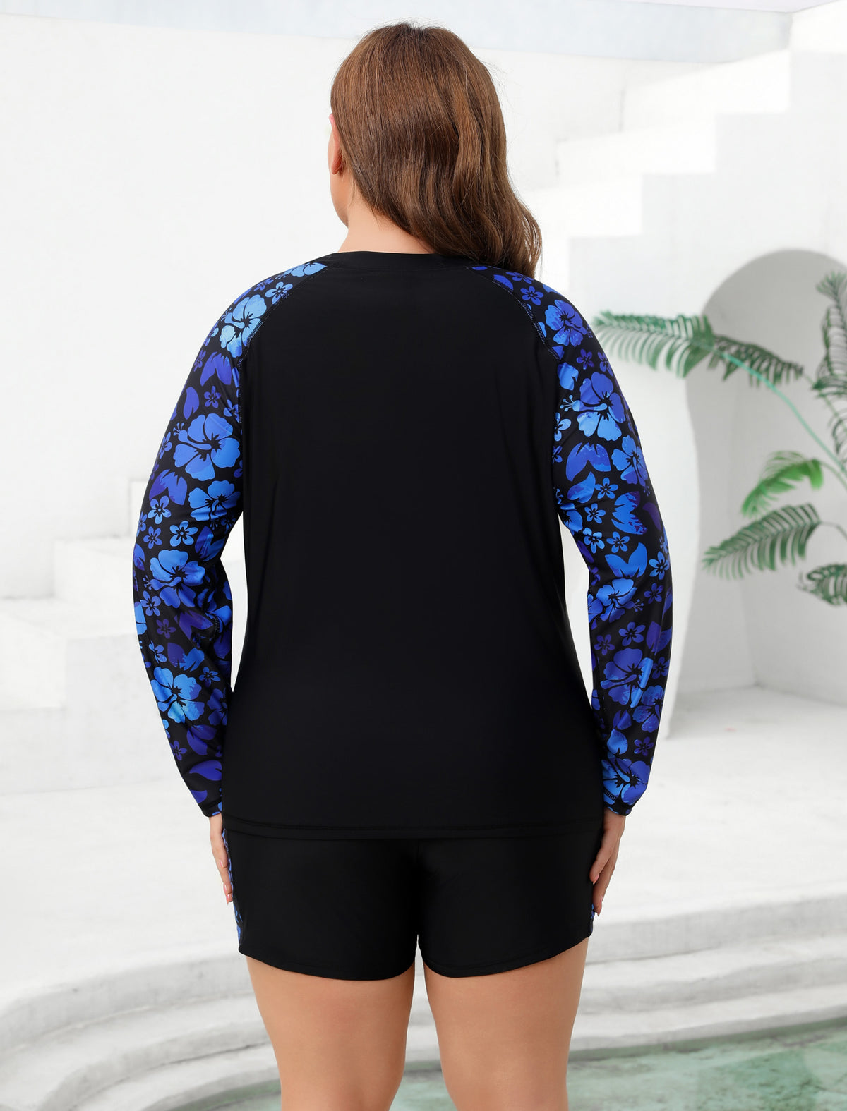 Holiday Uniform Plus Size Two Piece Rash Guard Sets with Built in Bra