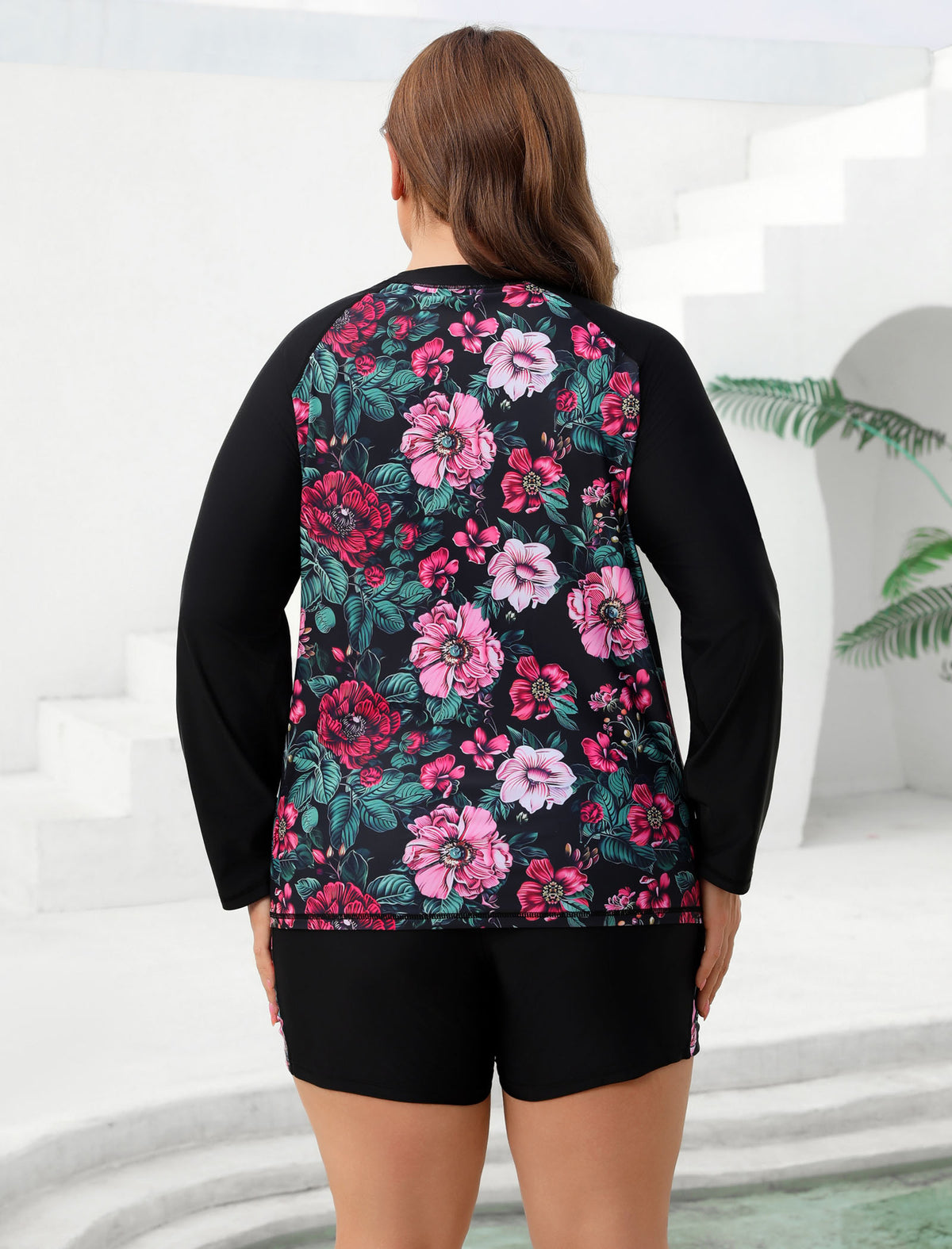 Holiday Uniform Plus Size Two Piece Rash Guard Sets with Built in Bra