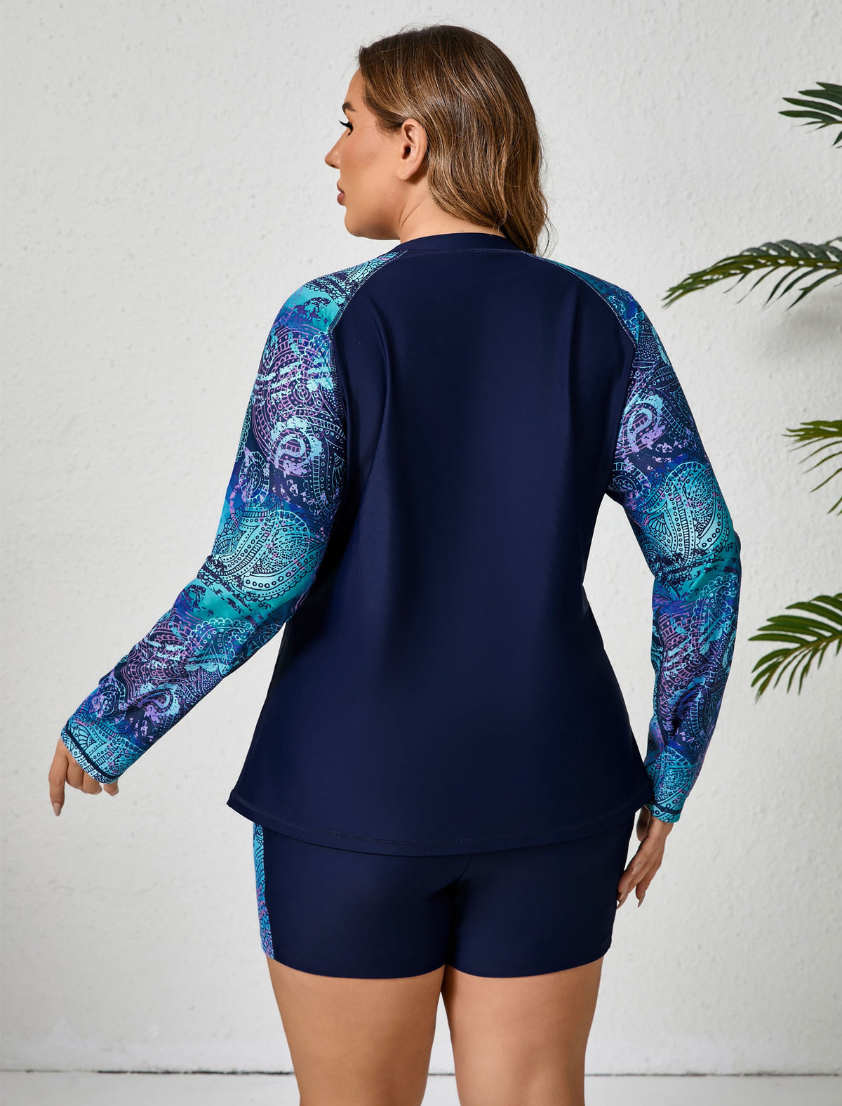 Holiday Uniform Plus Size Two Piece Rash Guard Sets with Built in Bra