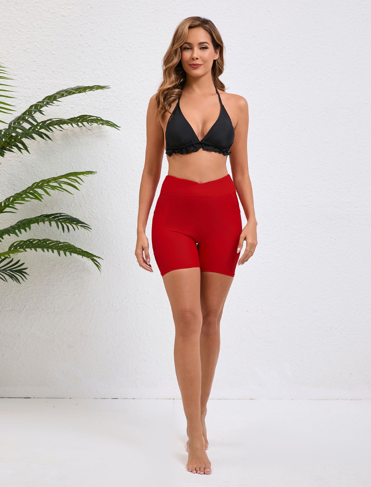 Summer Bliss Plus Size High Waisted Swim Board Shorts with Pockets