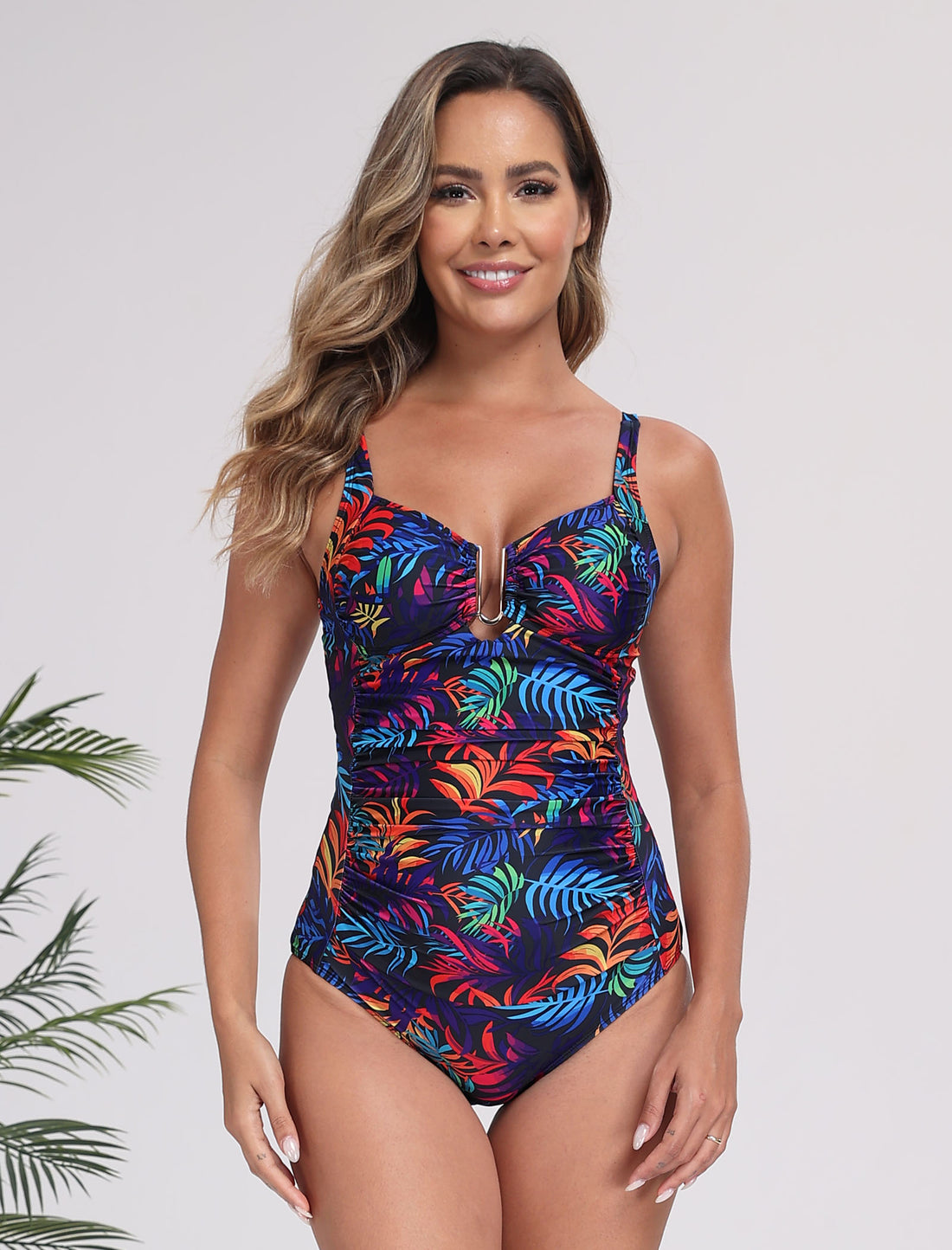 Elegance Garden Ruched One Piece Swimsuit Tummy Control