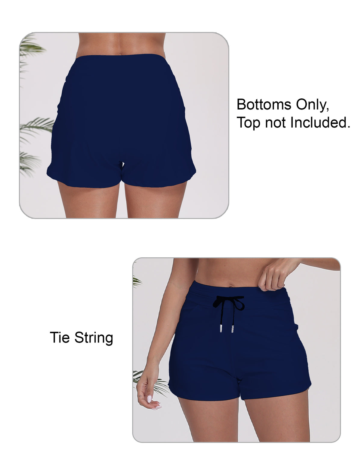 Beach Companion High Waisted Swim Board Shorts with Side Pockets
