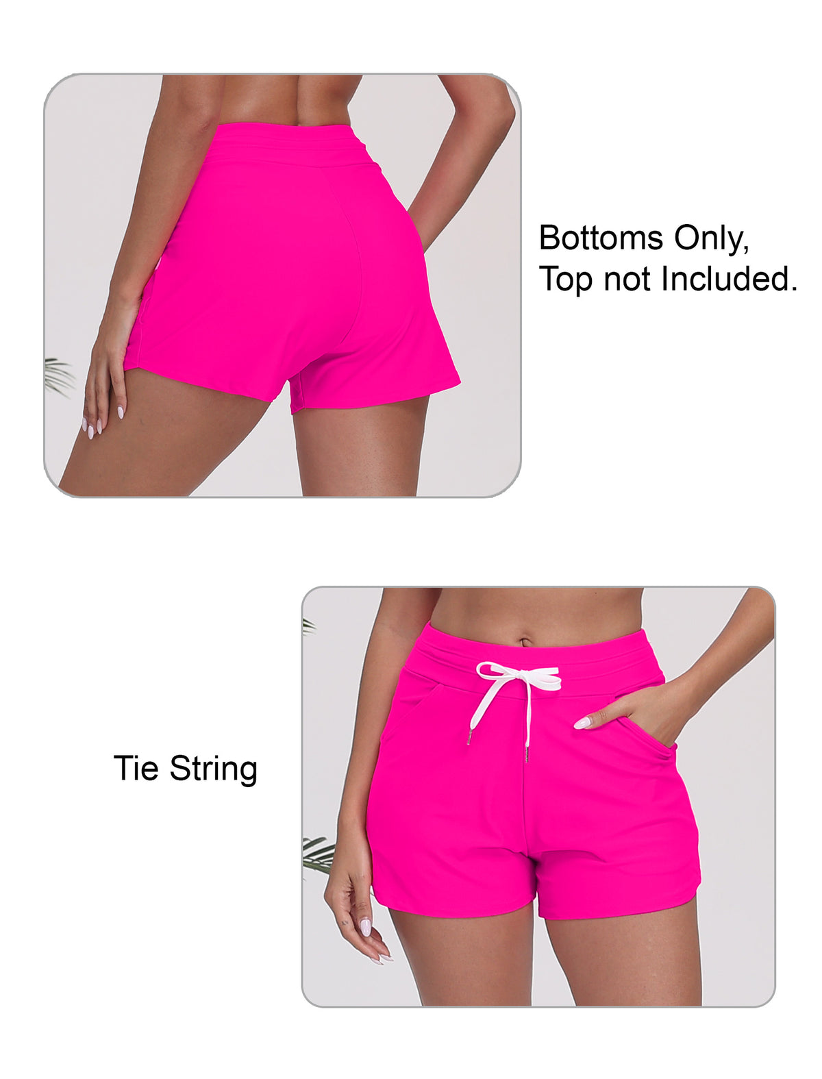 Beach Companion High Waisted Swim Board Shorts with Side Pockets