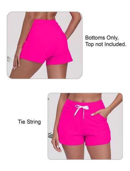 Beach Companion High Waisted Swim Board Shorts with Side Pockets